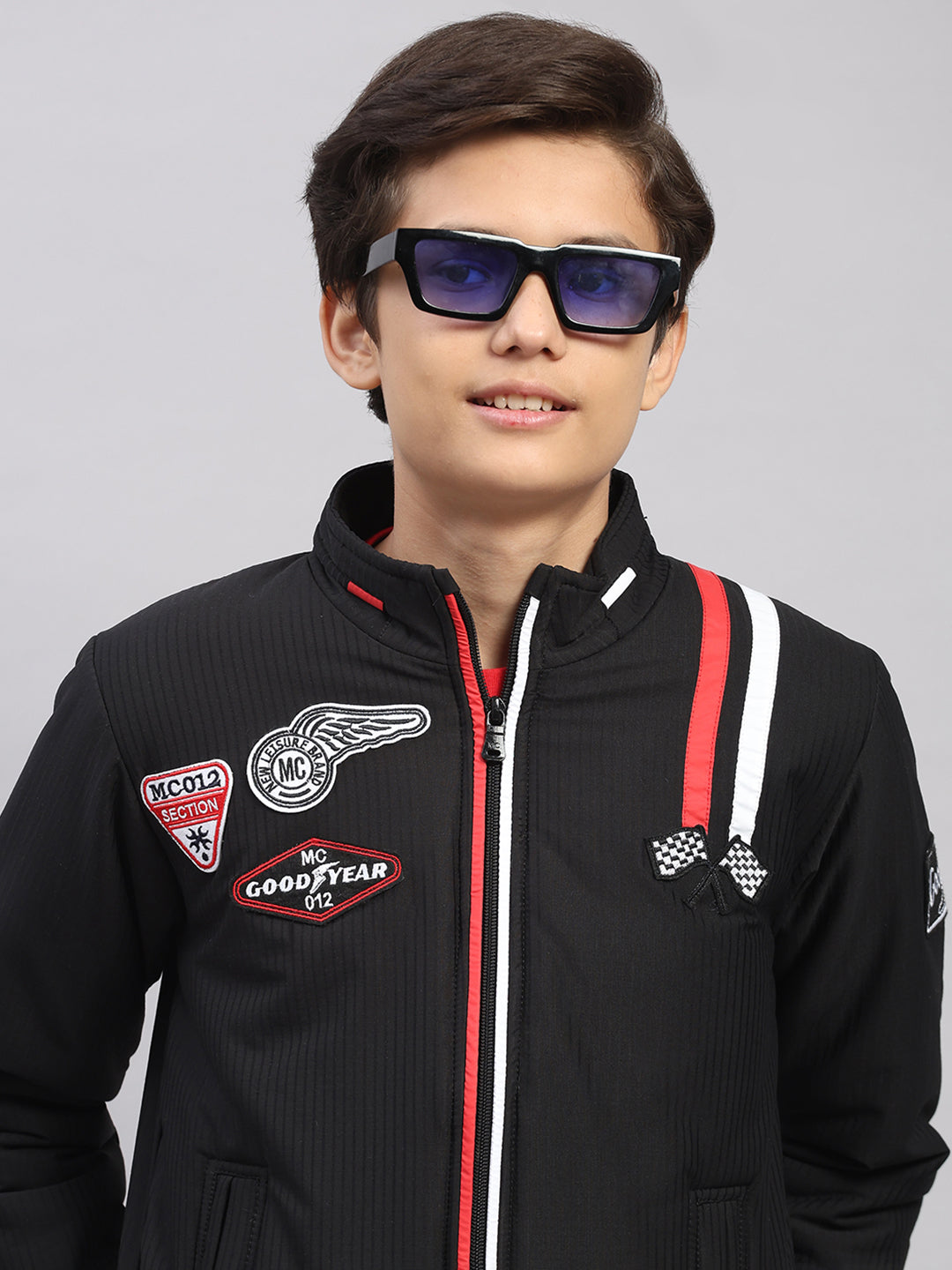 Boys Black Embroidered Collar Full Sleeve Jacket