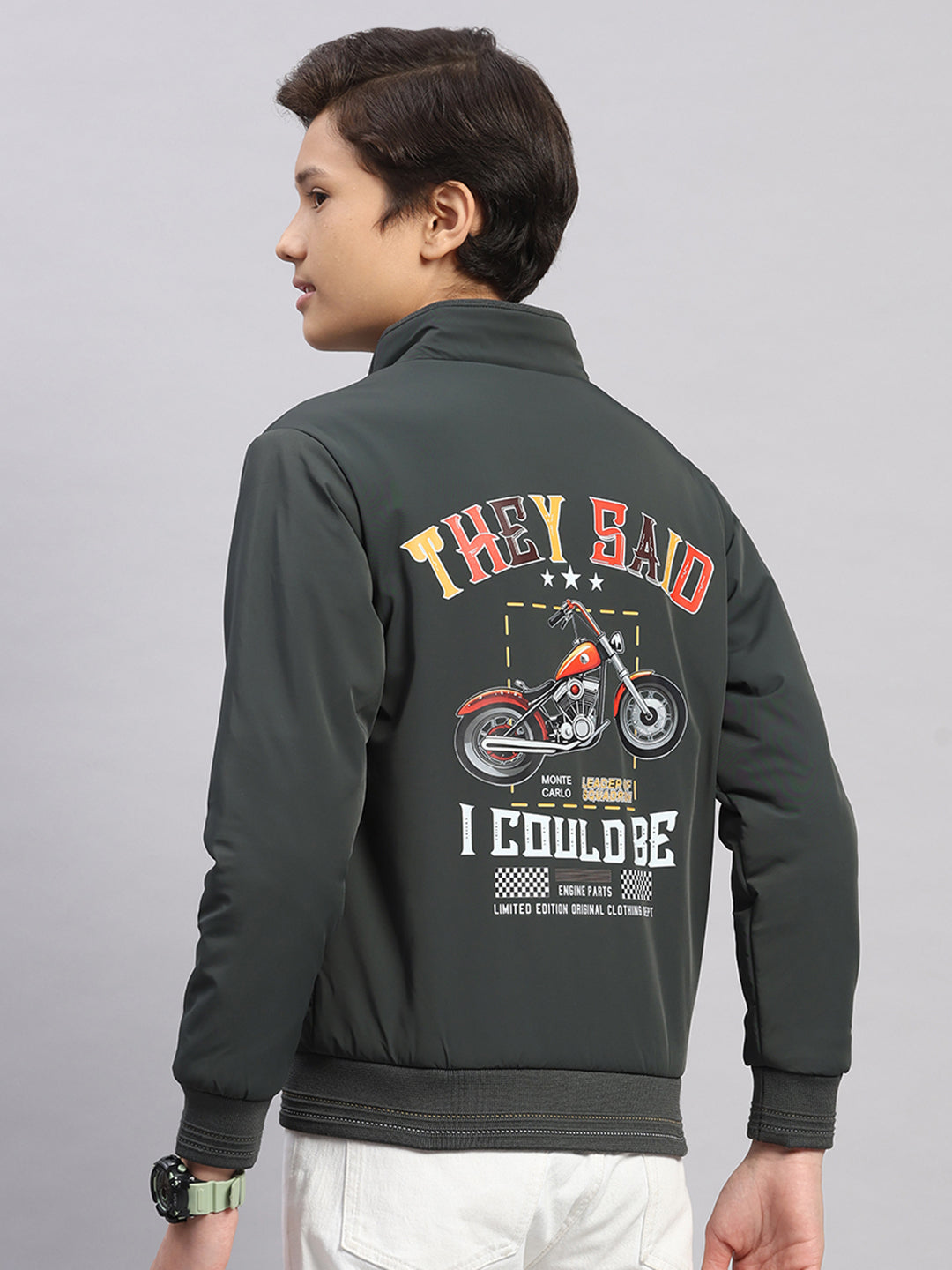 Boys Olive Embroidered Collar Full Sleeve Jacket