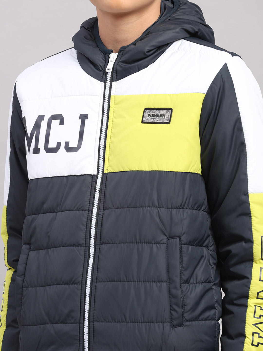 Boys Navy Blue Printed Hooded Full Sleeve Jacket