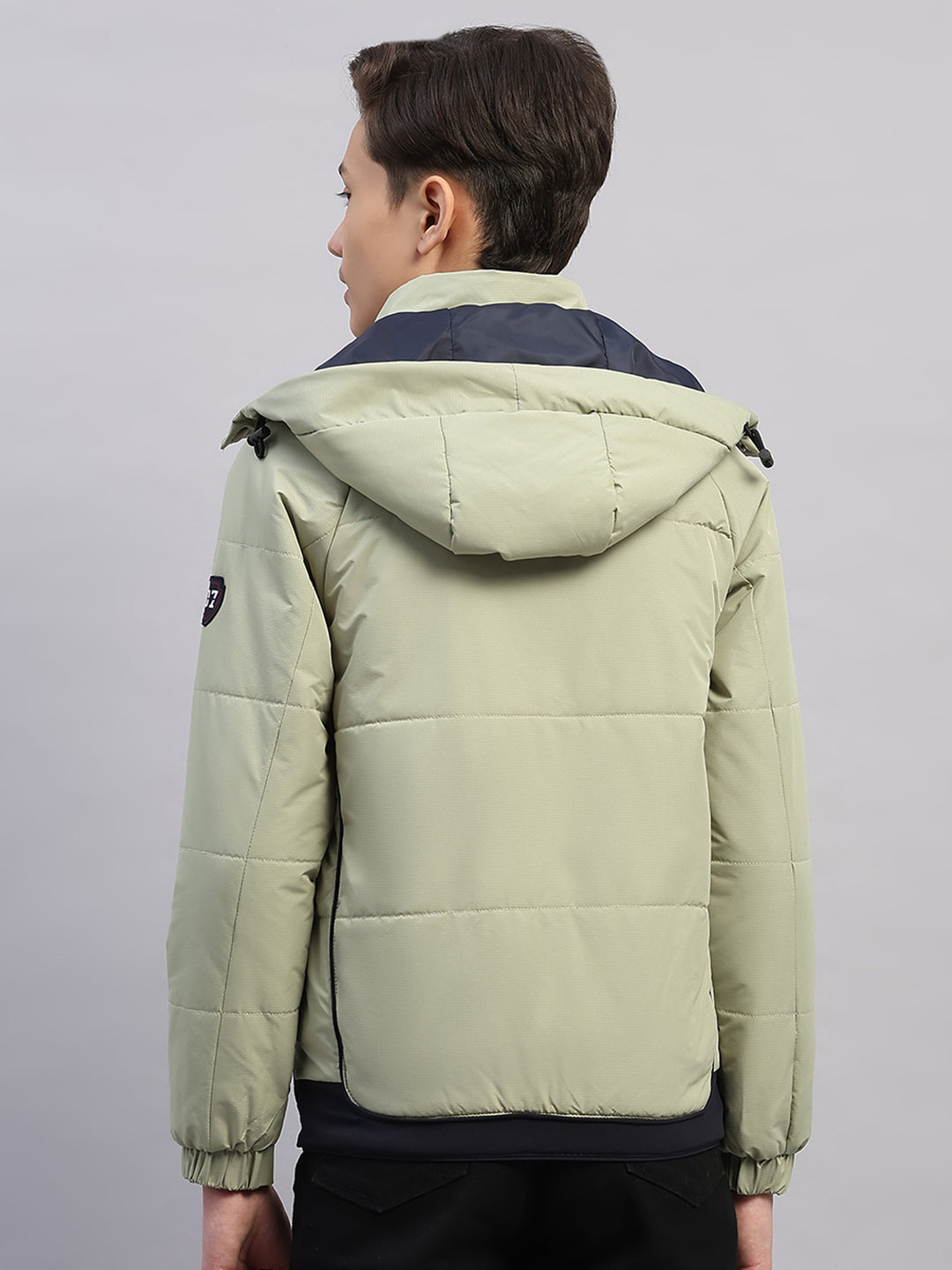 Boys Green Printed Hooded Full Sleeve Jacket