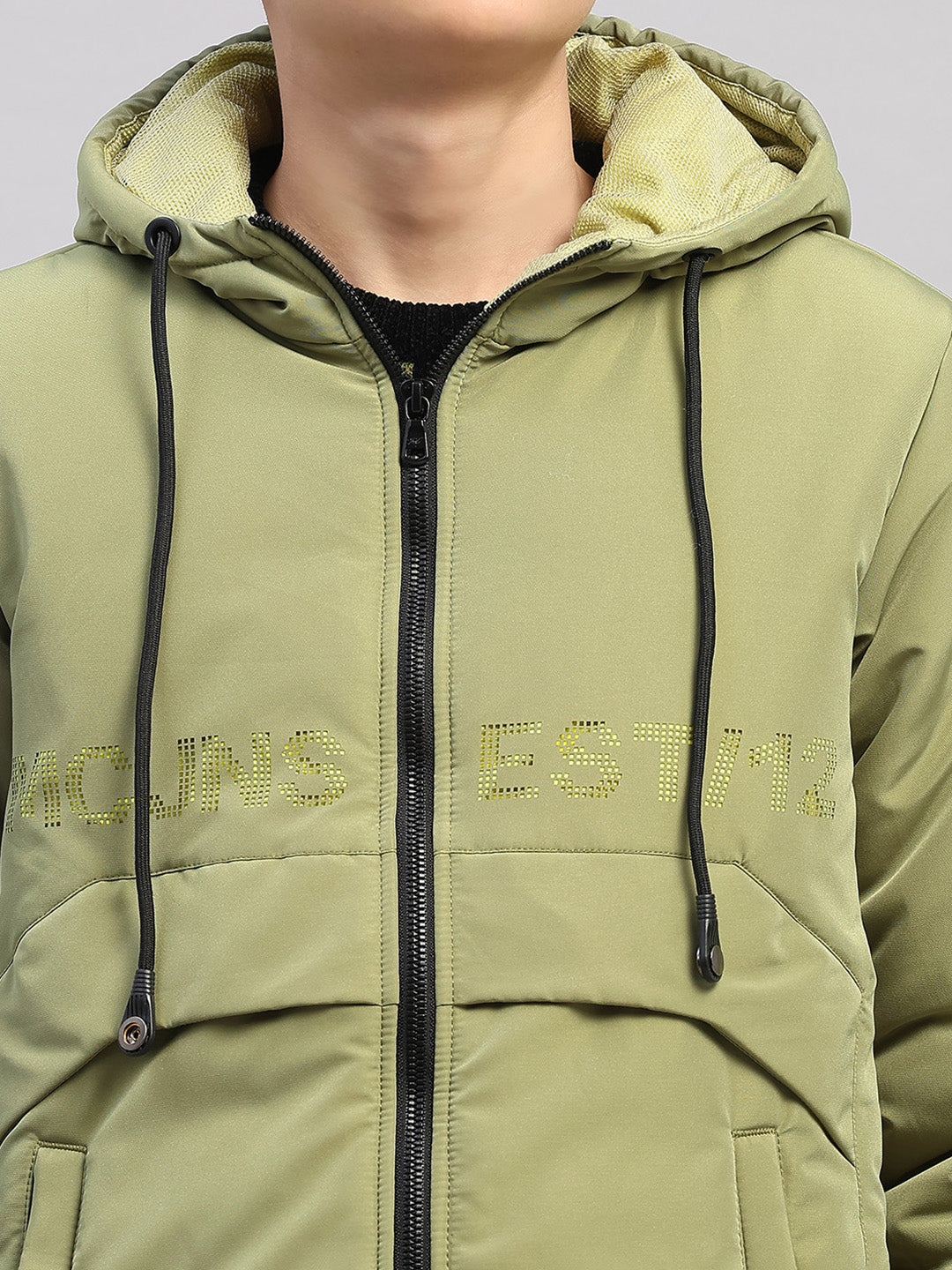 Boys Green Solid Hooded Full Sleeve Jacket