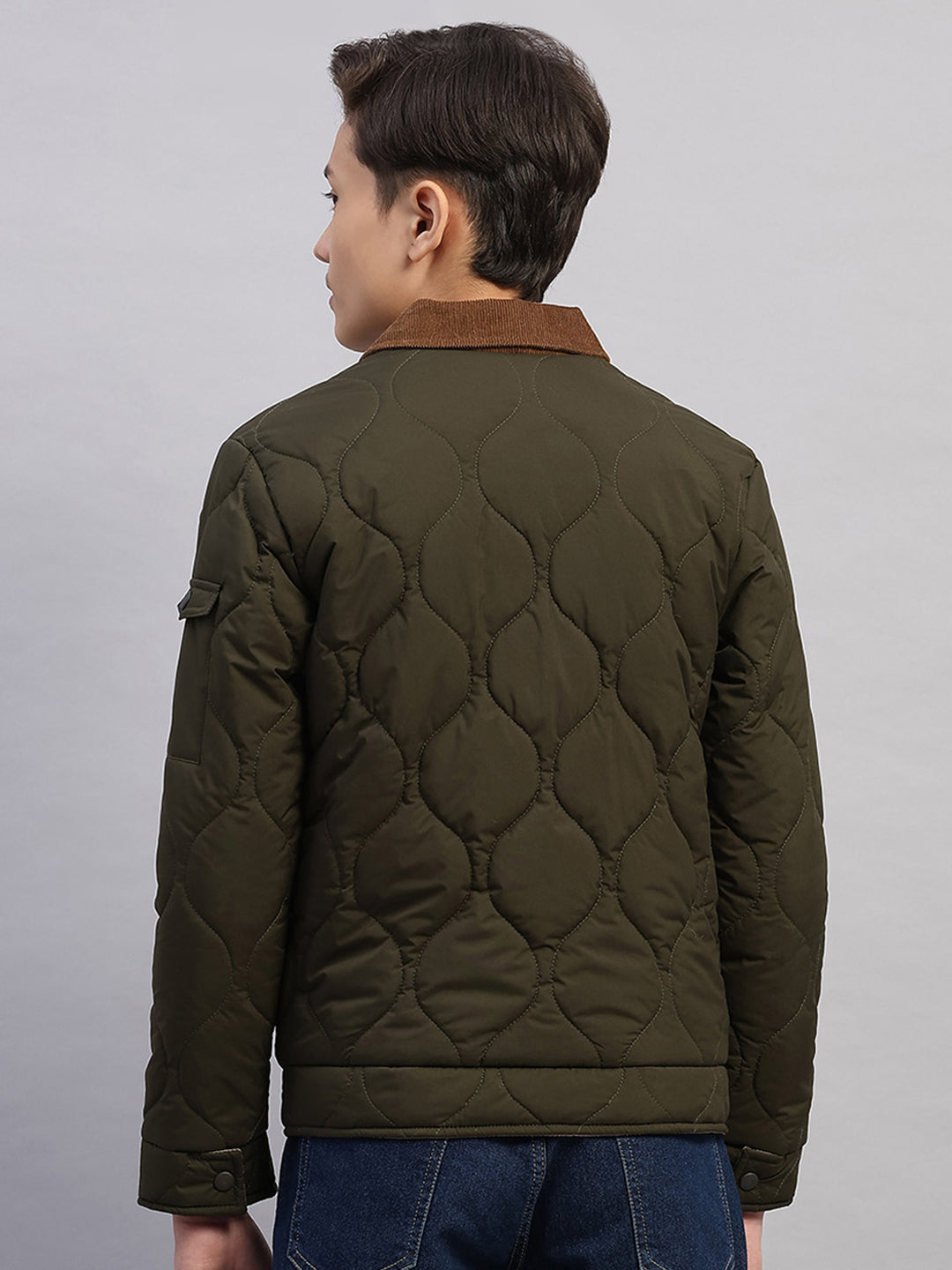 Boys Olive Solid Collar Full Sleeve Reversible Shacket