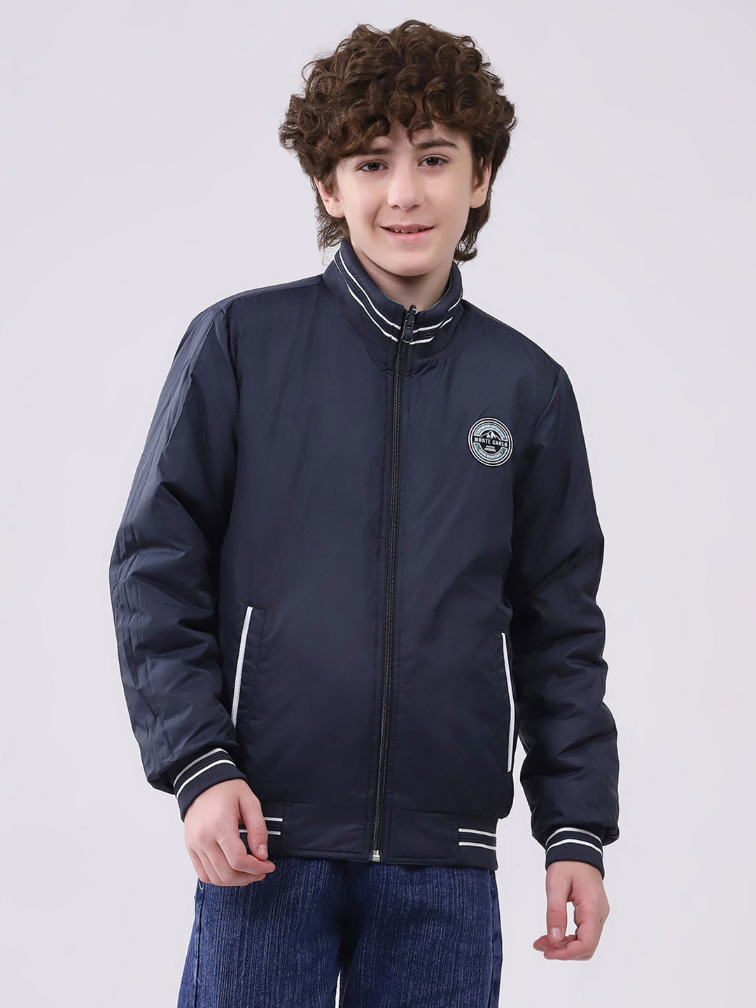 Boys Green Printed Hooded Full Sleeve Boys Reversible Jacket