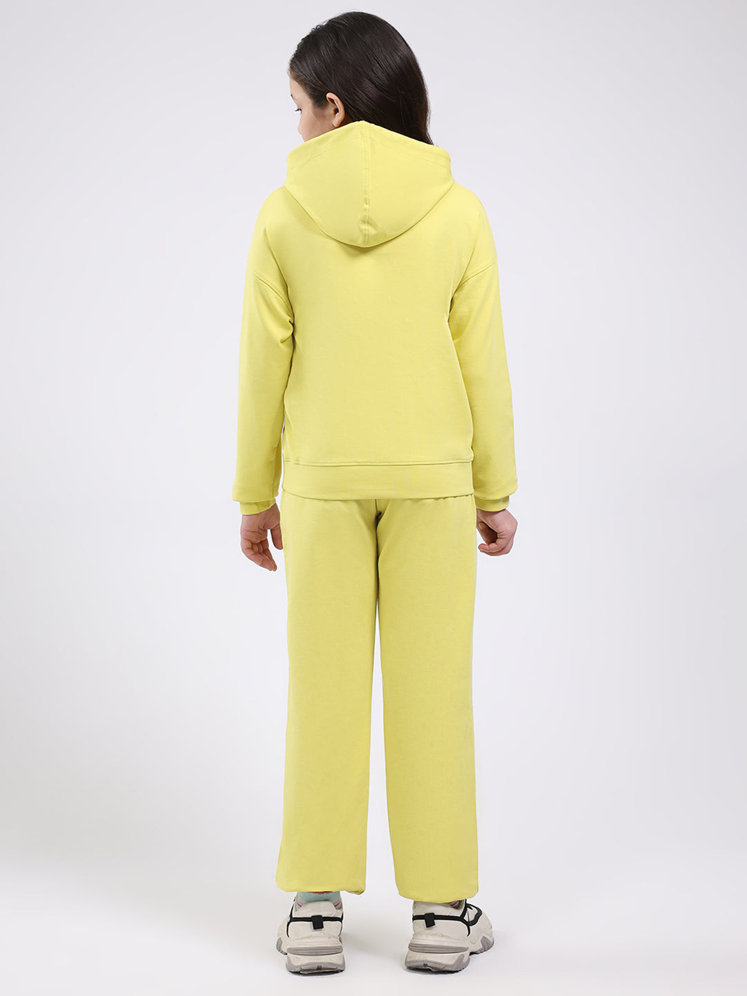 Girls Yellow Printed Hooded Full Sleeve Cords Set