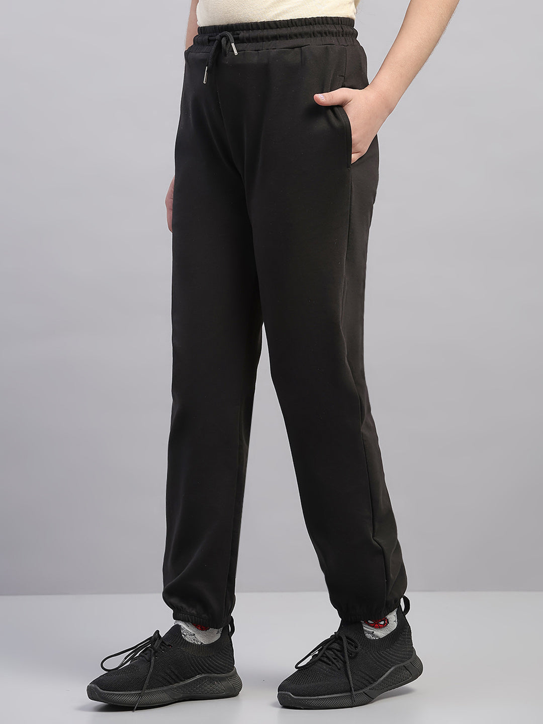 Girls Black Printed Hooded Full Sleeve Cords Set