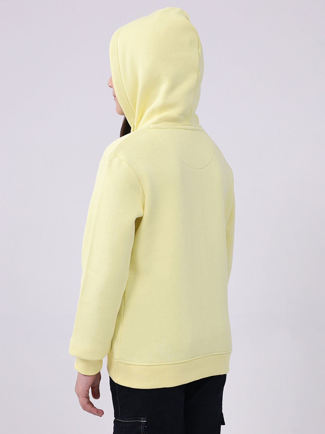 Girls Yellow Printed Hooded Full Sleeve Sweatshirt
