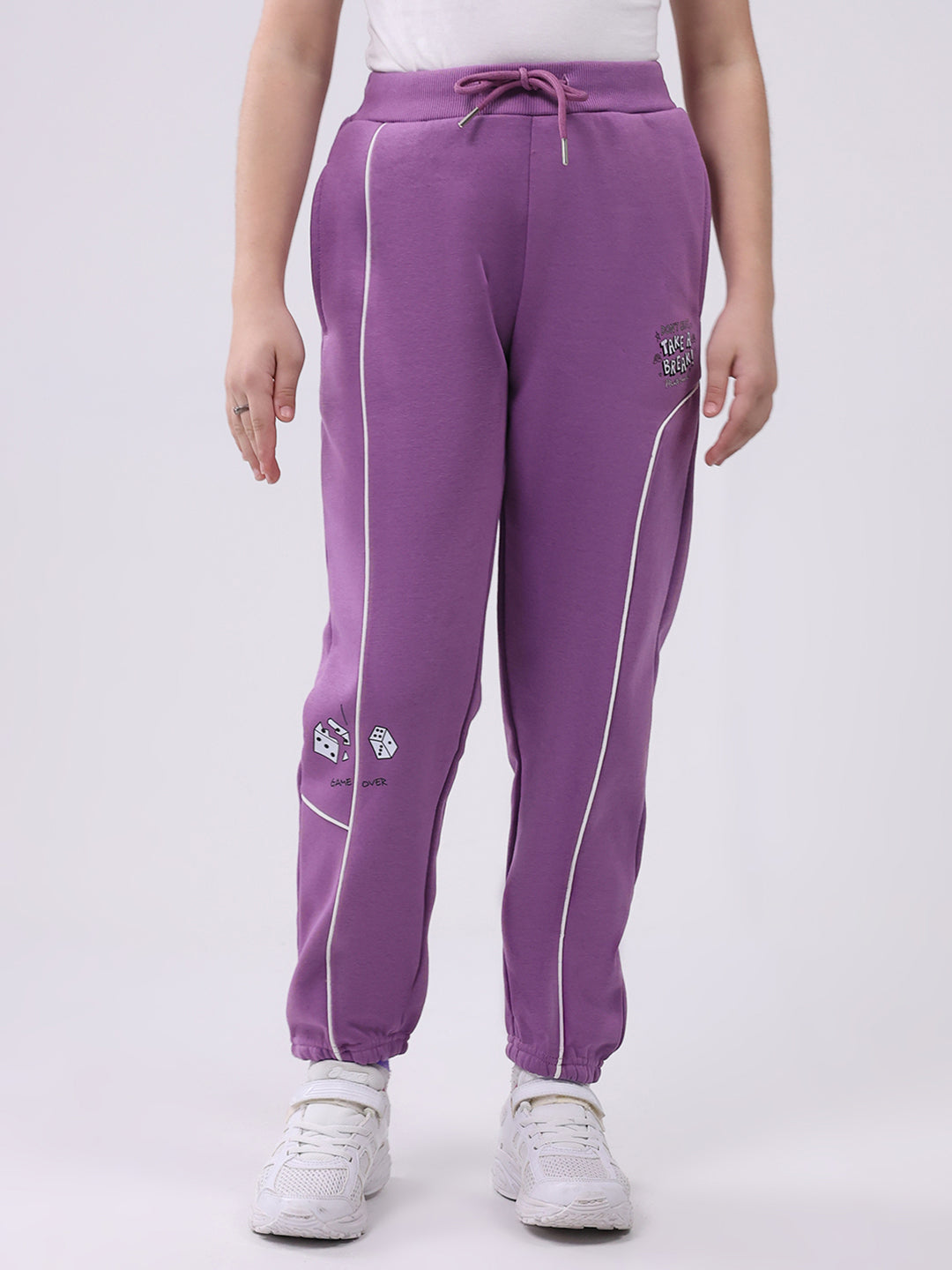 Girls Purple Solid Regular Fit Lower