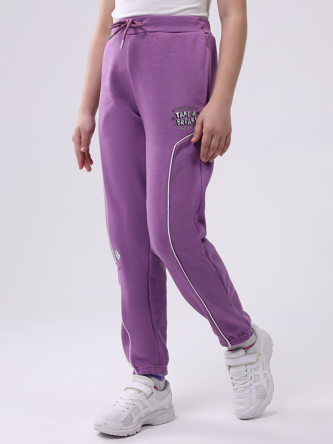 Girls Purple Solid Regular Fit Lower