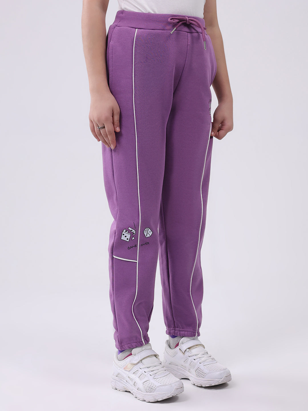 Girls Purple Solid Regular Fit Lower