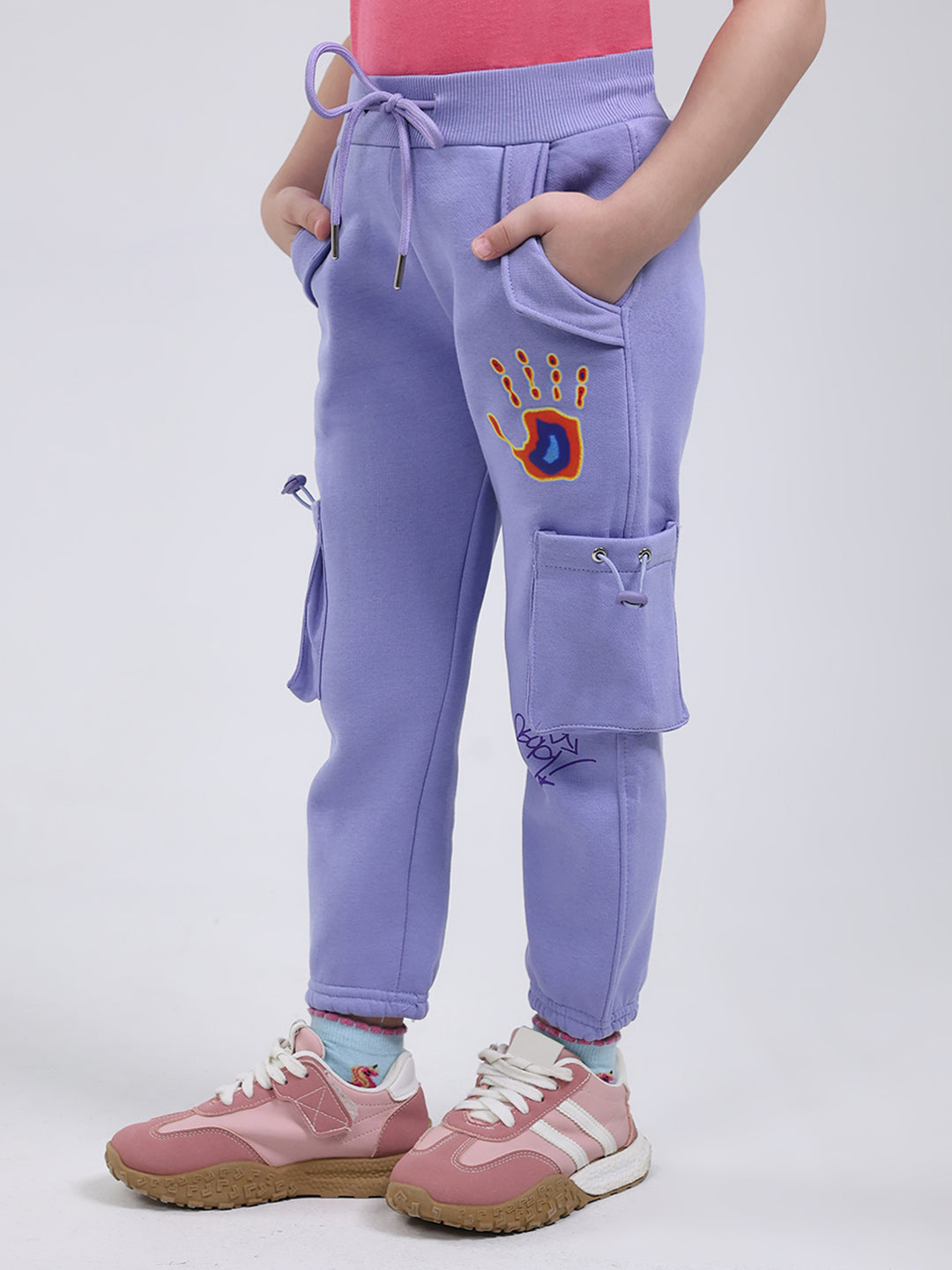 Girls Purple Printed Regular Fit Lower