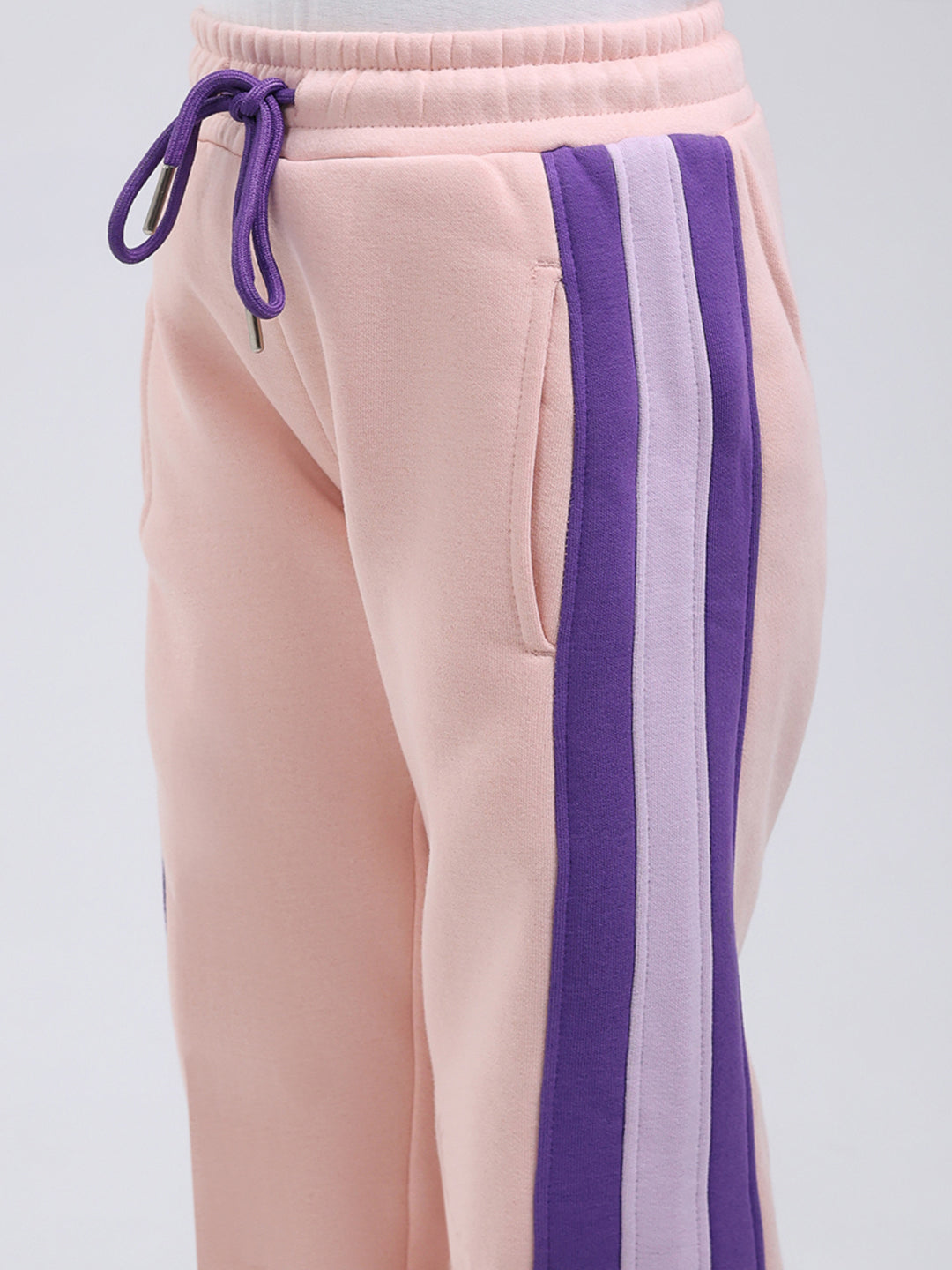 Girls Peach Printed Mock Neck Full Sleeve Tracksuit