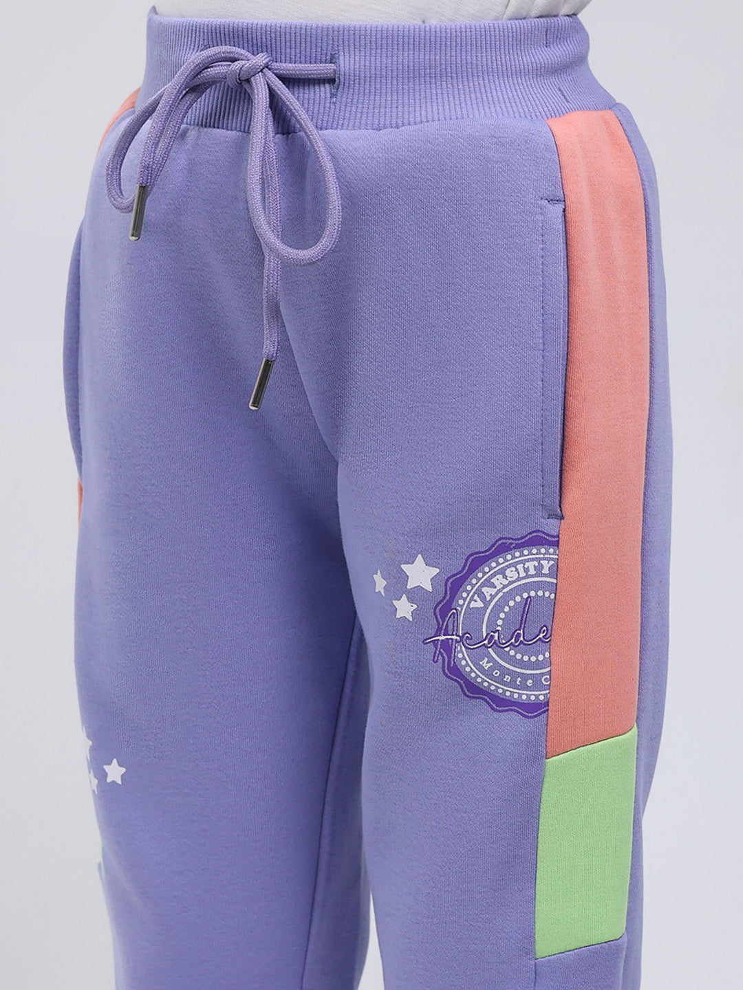 Girls Purple Printed Hooded Full Sleeve Tracksuit