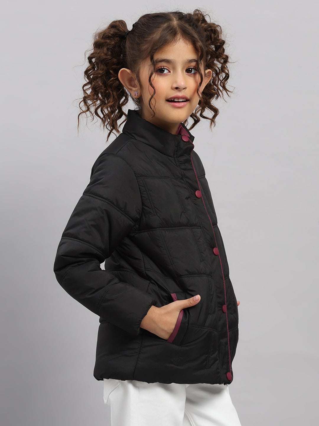 Girls Black Solid Collar Full Sleeve Jacket