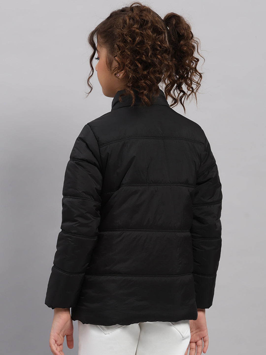 Girls Black Solid Collar Full Sleeve Jacket