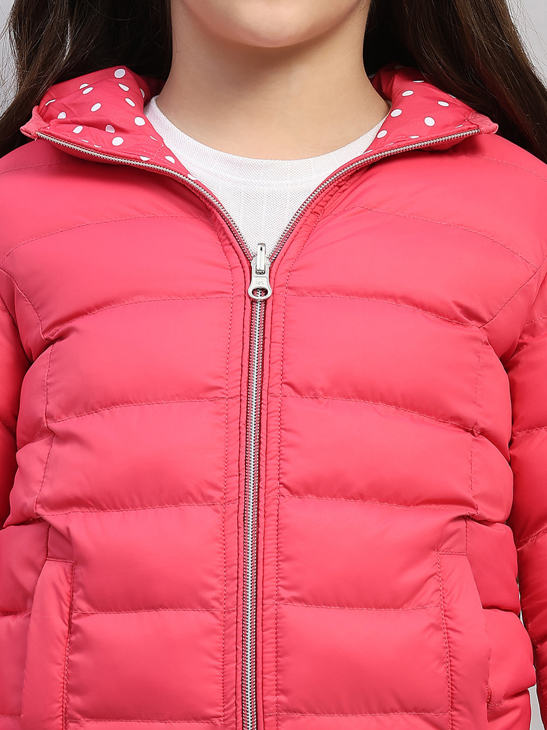 Girls Pink Solid Hooded Full Sleeve Reversible Jacket