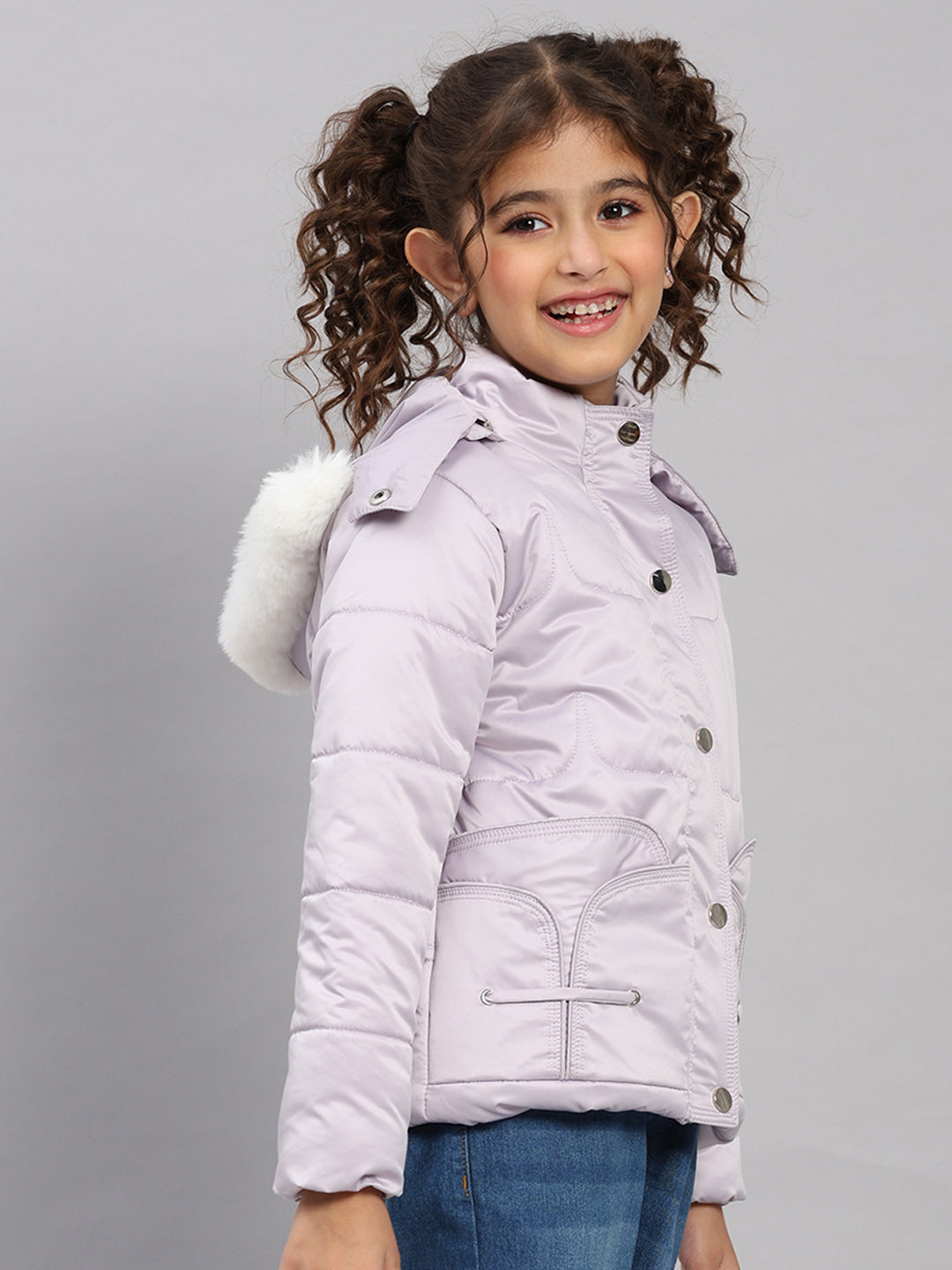 Girls Purple Solid Hooded Full Sleeve Jacket