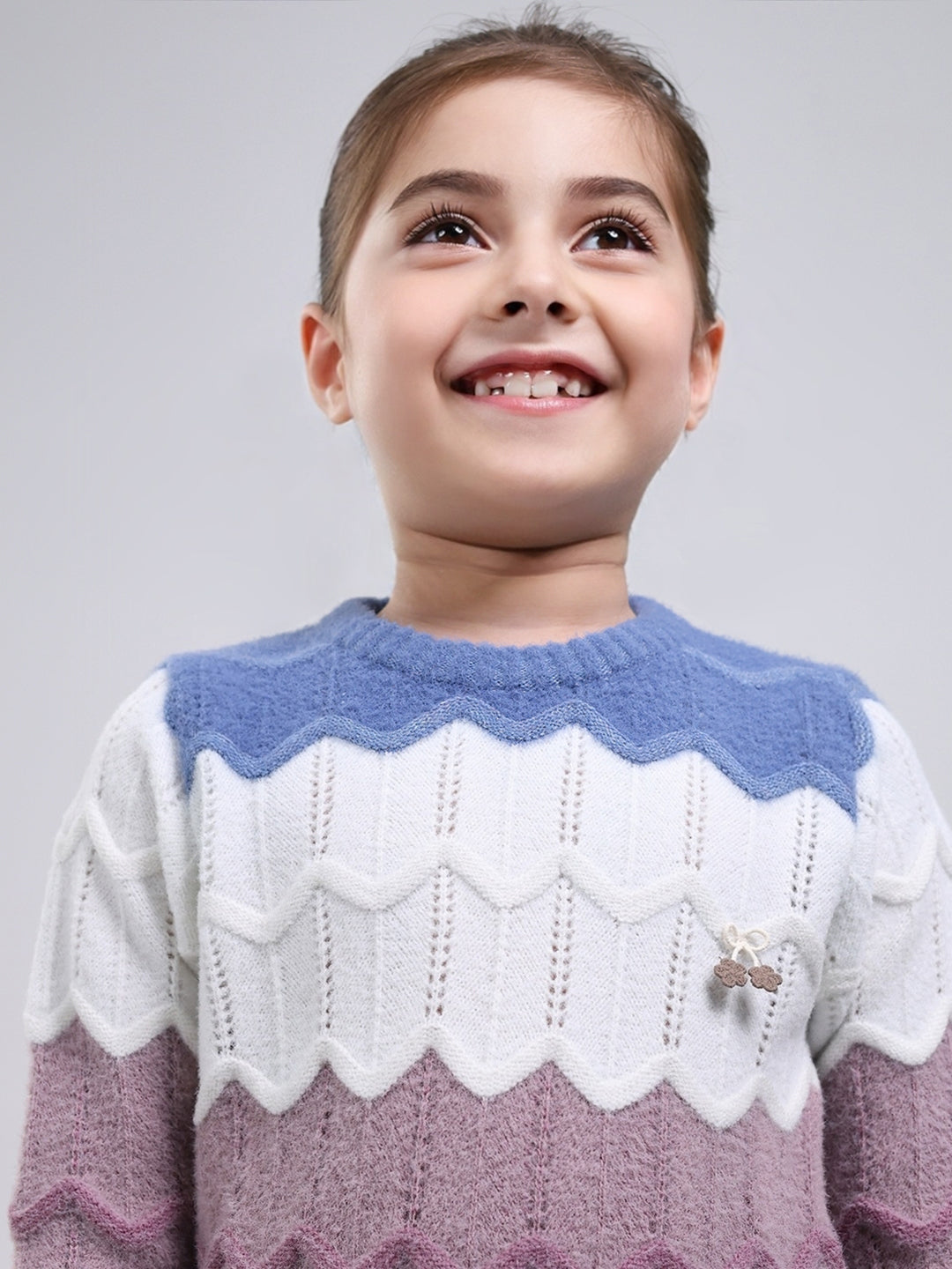 Girls Blue Stripe Round Neck Full Sleeve Pullover