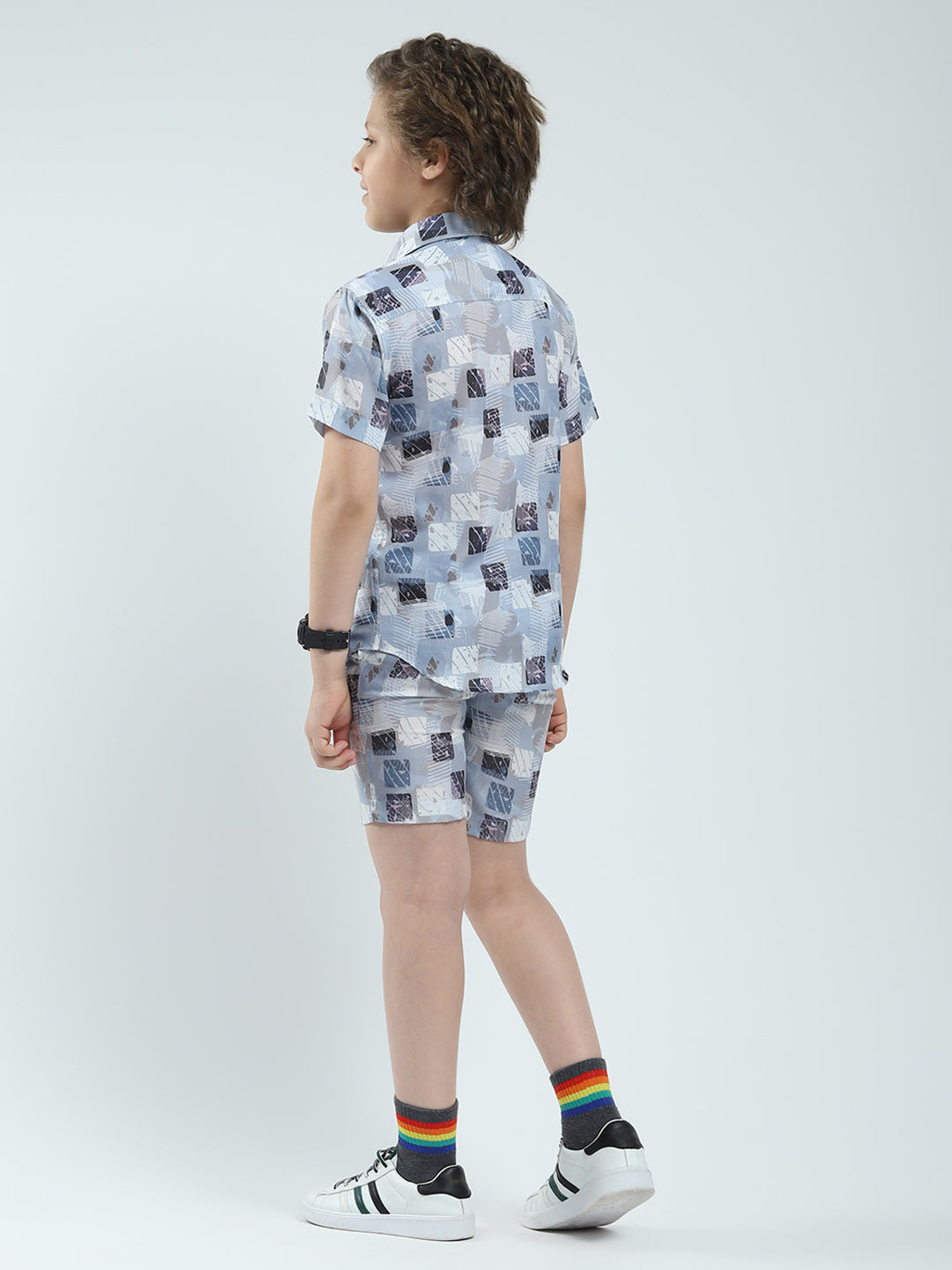 Boys Blue Printed Collar Half Sleeve Bermuda Set