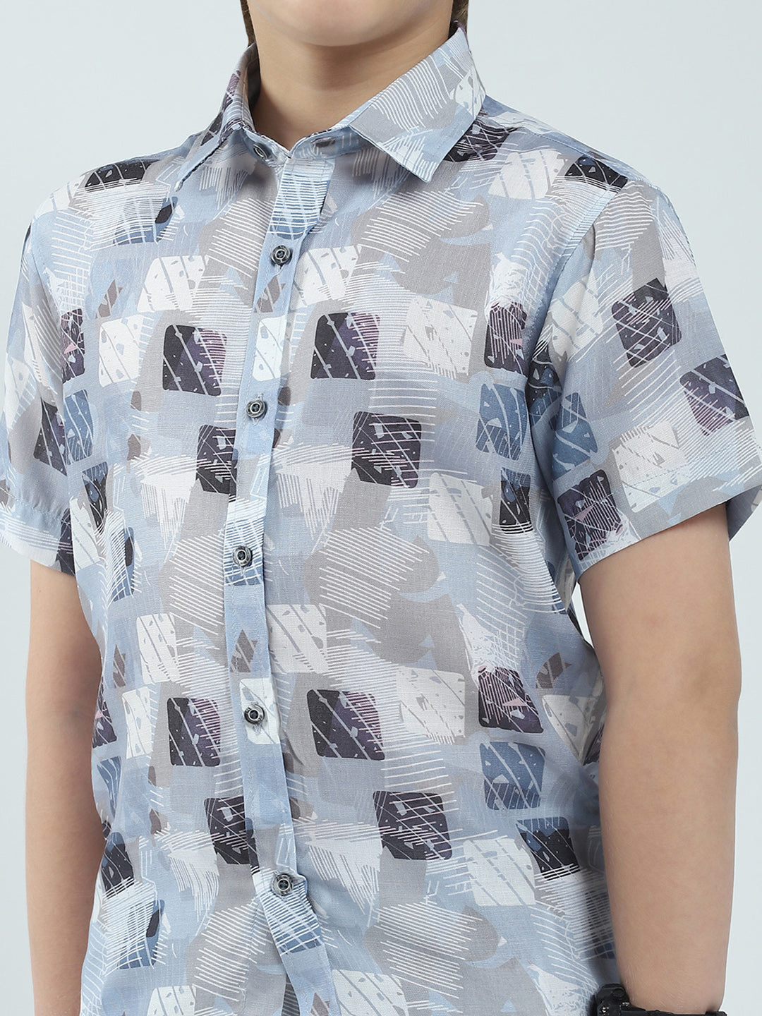 Boys Blue Printed Collar Half Sleeve Bermuda Set