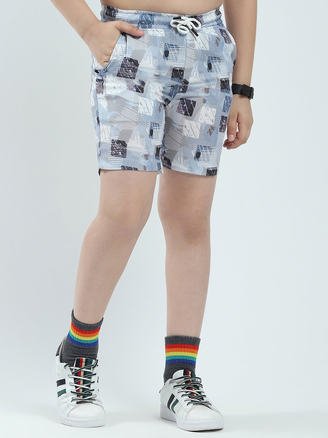 Boys Blue Printed Collar Half Sleeve Bermuda Set