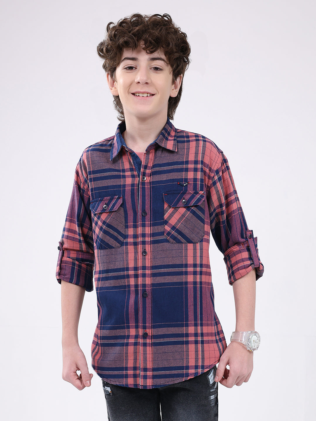 Boys Blue Check Collar Full Sleeve Shirt