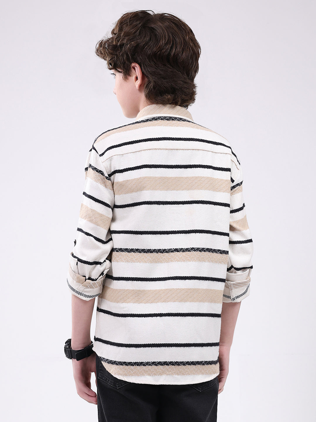 Boys White Stripe Collar Full Sleeve Shirt