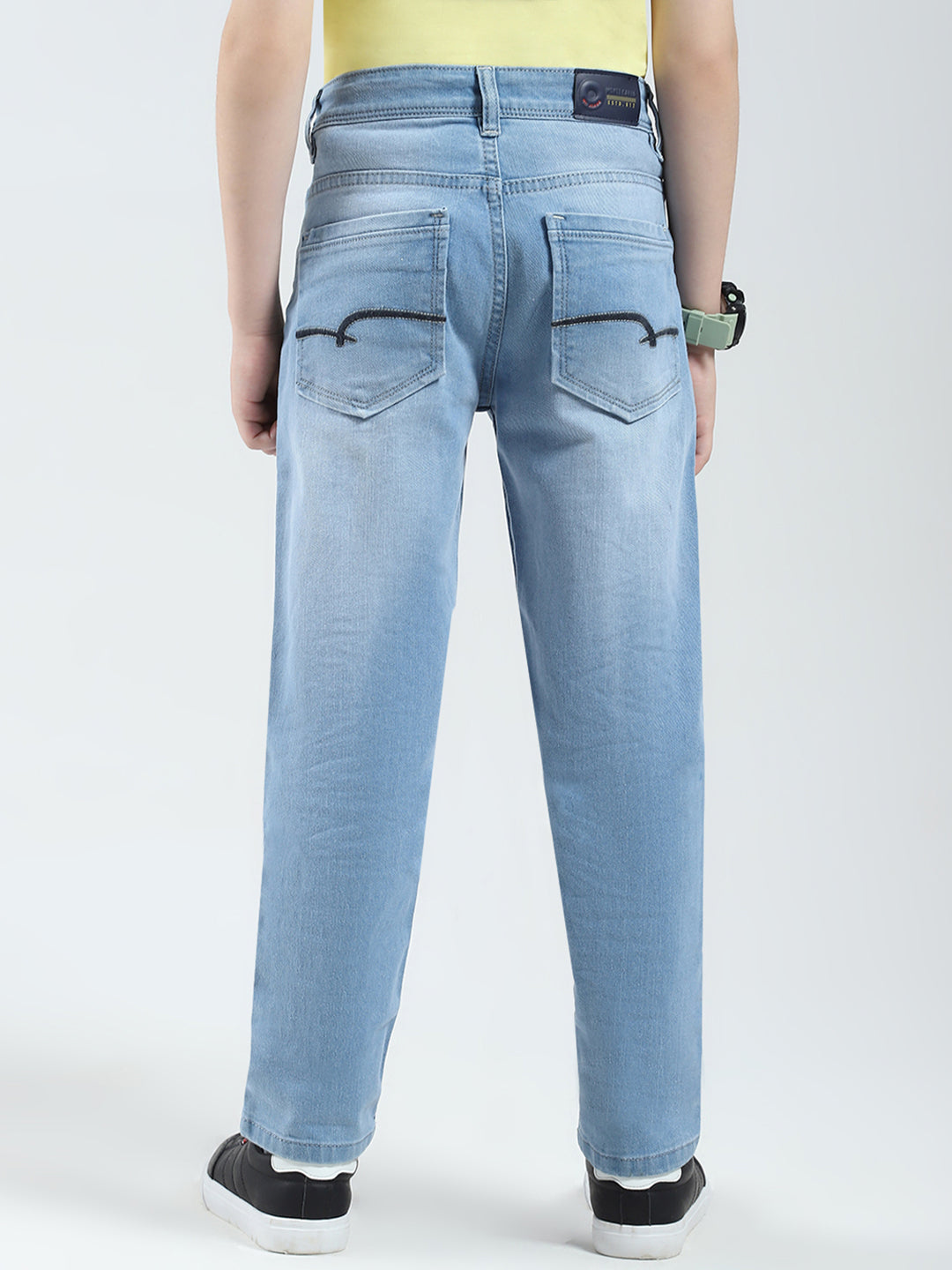 Boys Blue Solid Slim Fit Denim