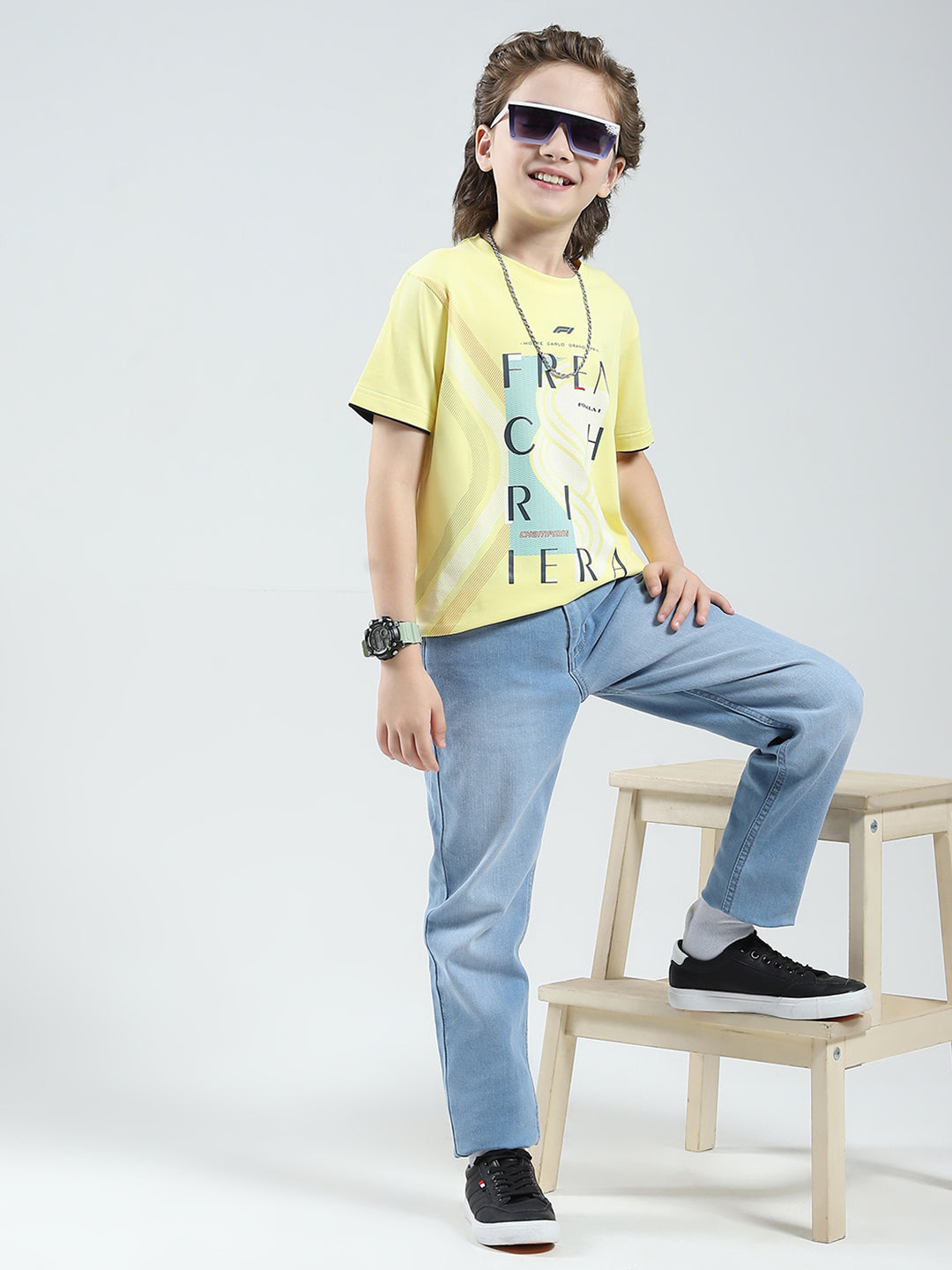 Boys Blue Solid Slim Fit Denim