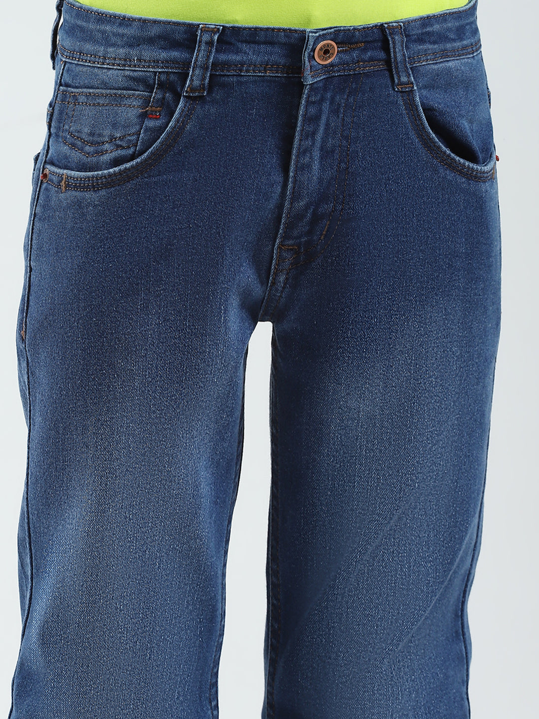 Boys Blue Solid Slim Fit Denim