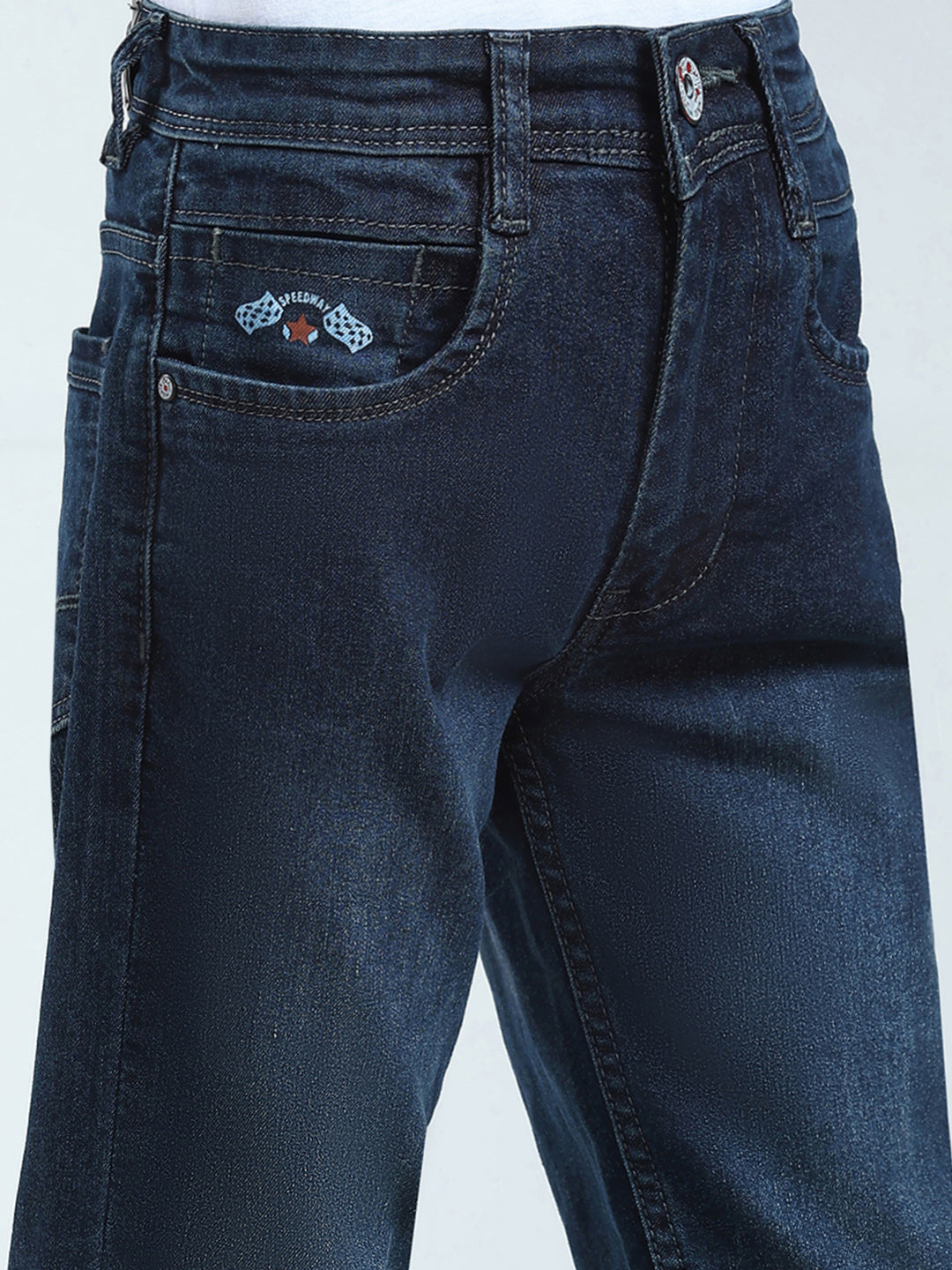 Boys Blue Solid Slim Fit Denim