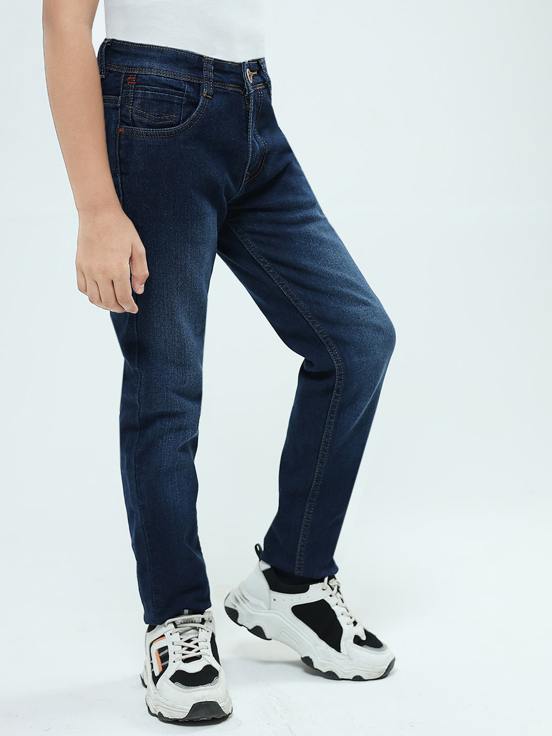 Boys Blue Solid Slim Fit Denim