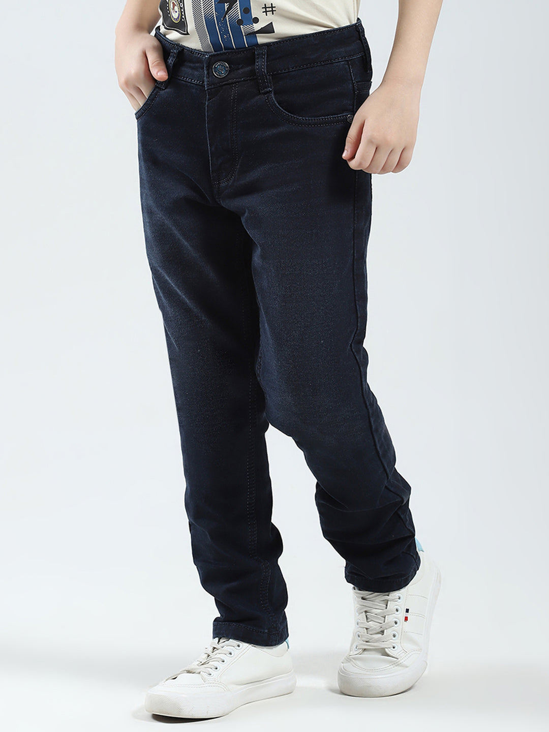 Boys Blue Solid Slim Fit Denim