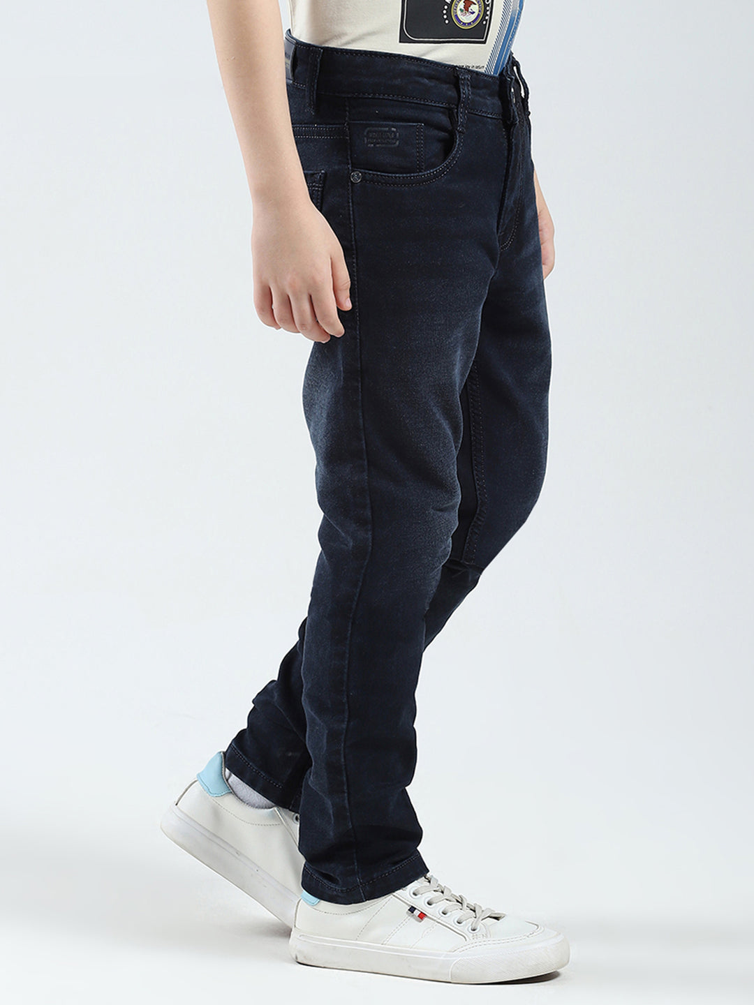 Boys Blue Solid Slim Fit Denim