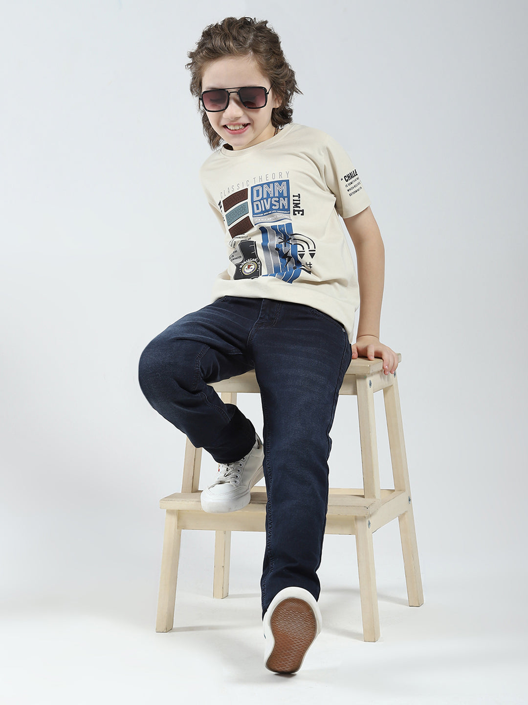 Boys Blue Solid Slim Fit Denim