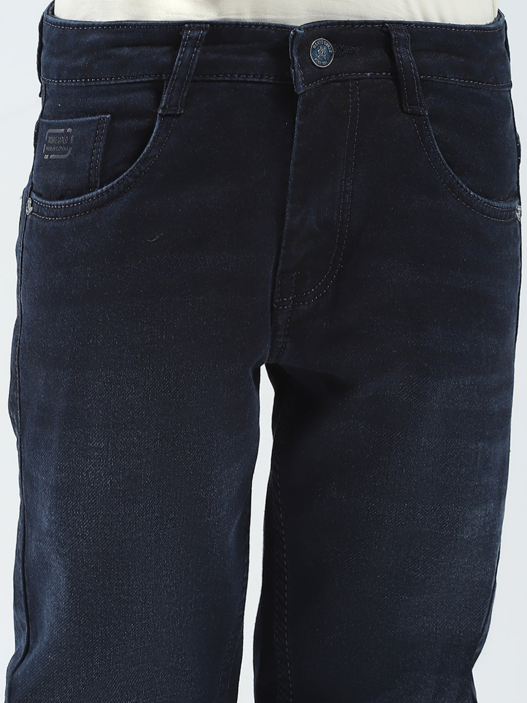 Boys Blue Solid Slim Fit Denim