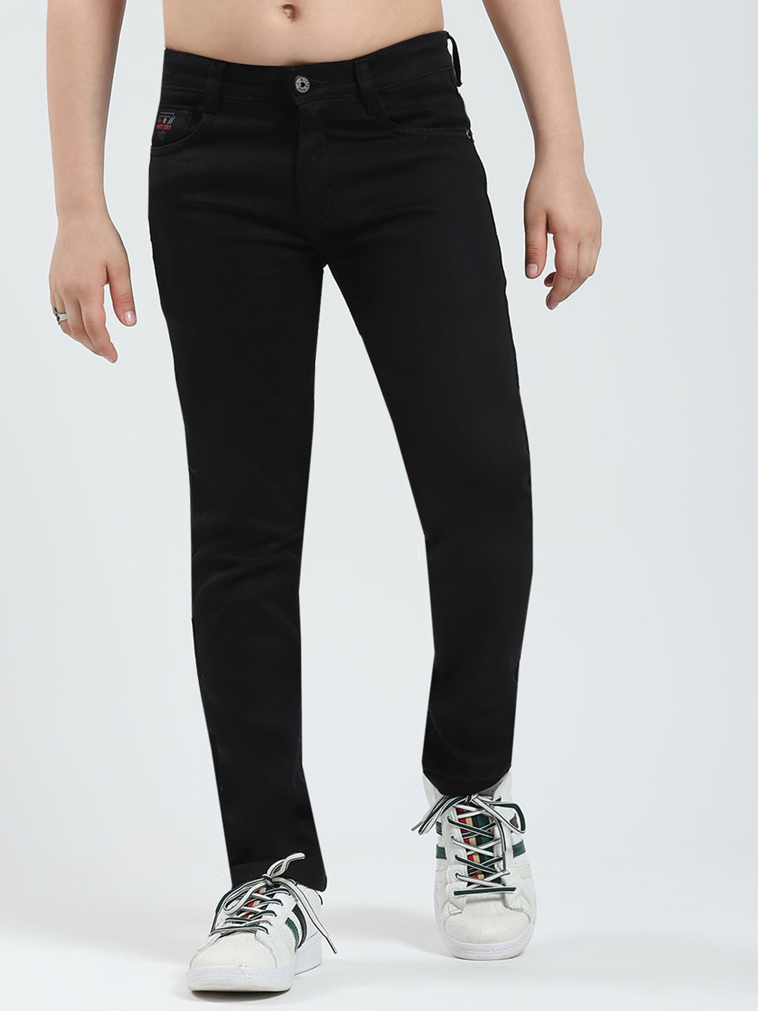 Boys Black Solid Slim Fit Denim