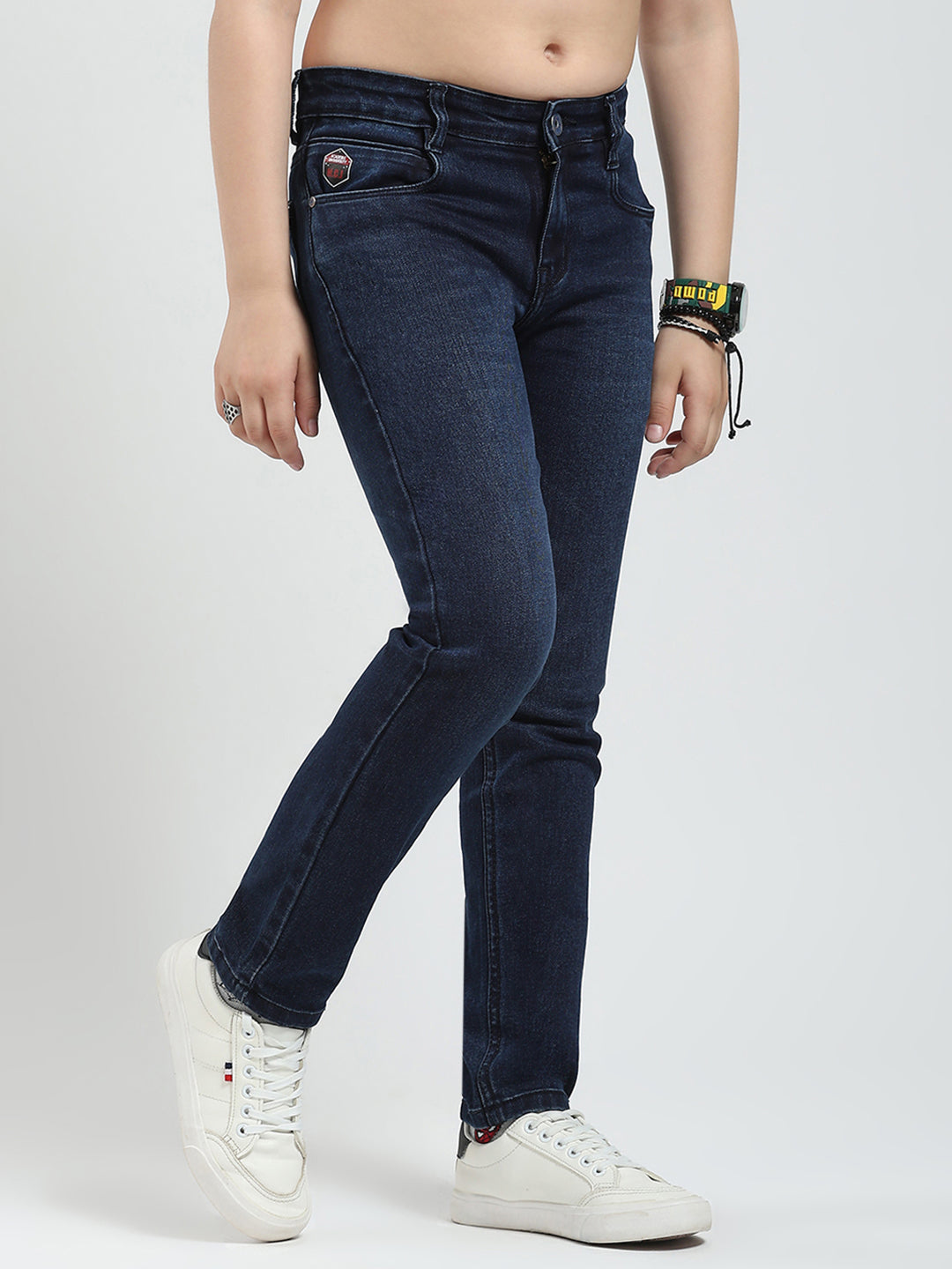 Boys Blue Solid Slim Fit Denim