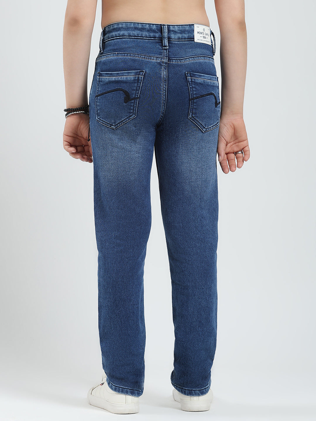 Boys Blue Solid Slim Fit Denim