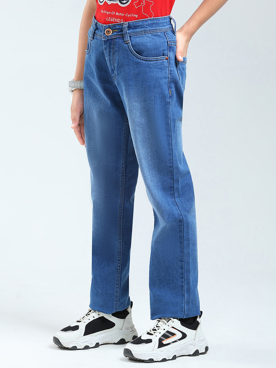 Boys Blue Solid Straight Fit Denim