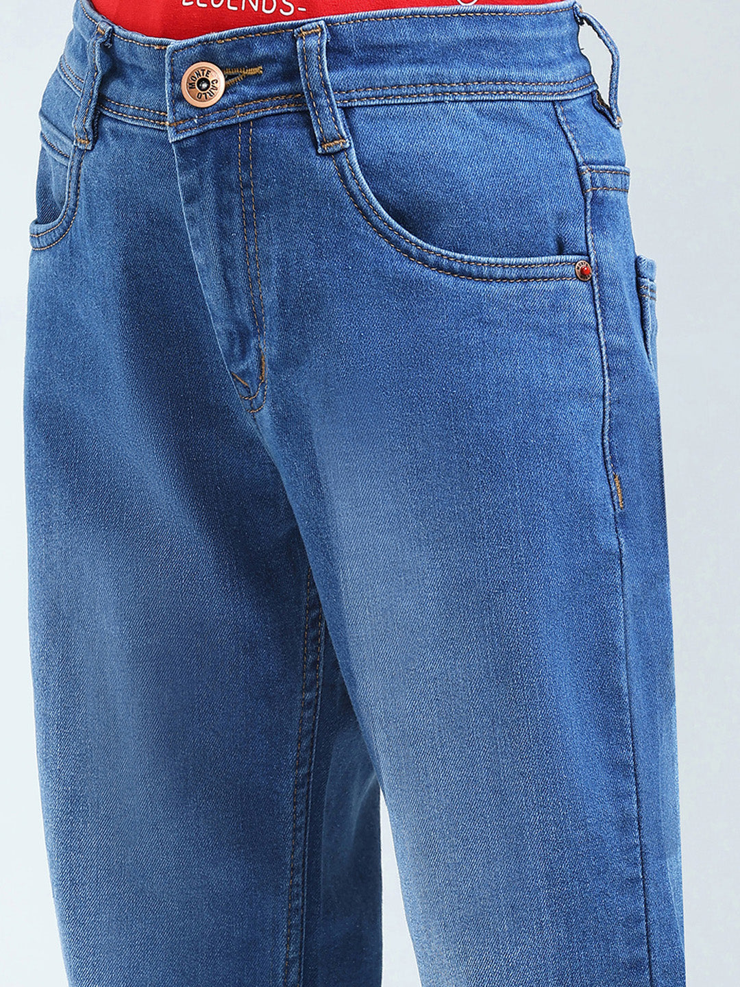 Boys Blue Solid Straight Fit Denim