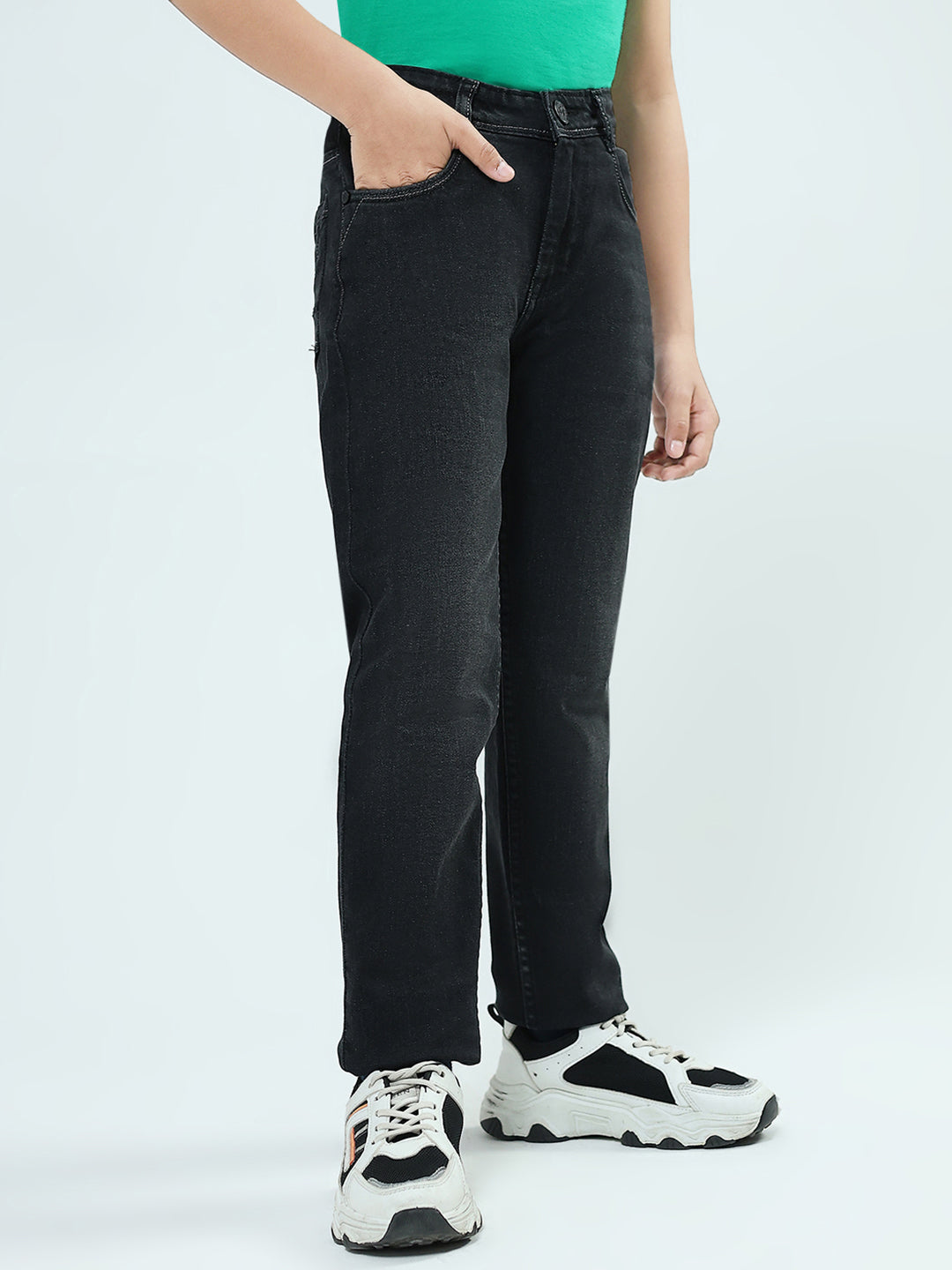 Boys Black Solid Slim Fit Denim