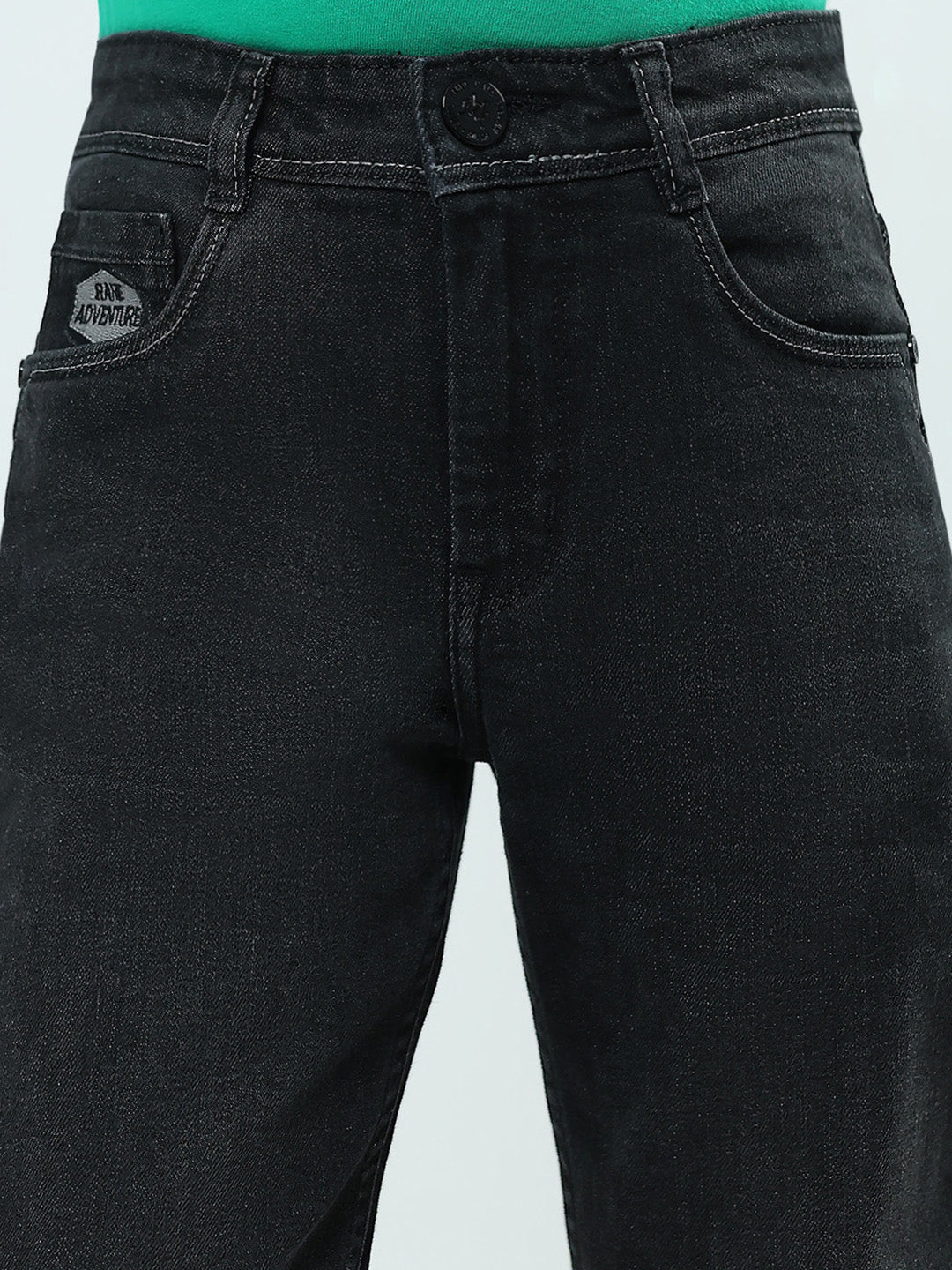 Boys Black Solid Slim Fit Denim