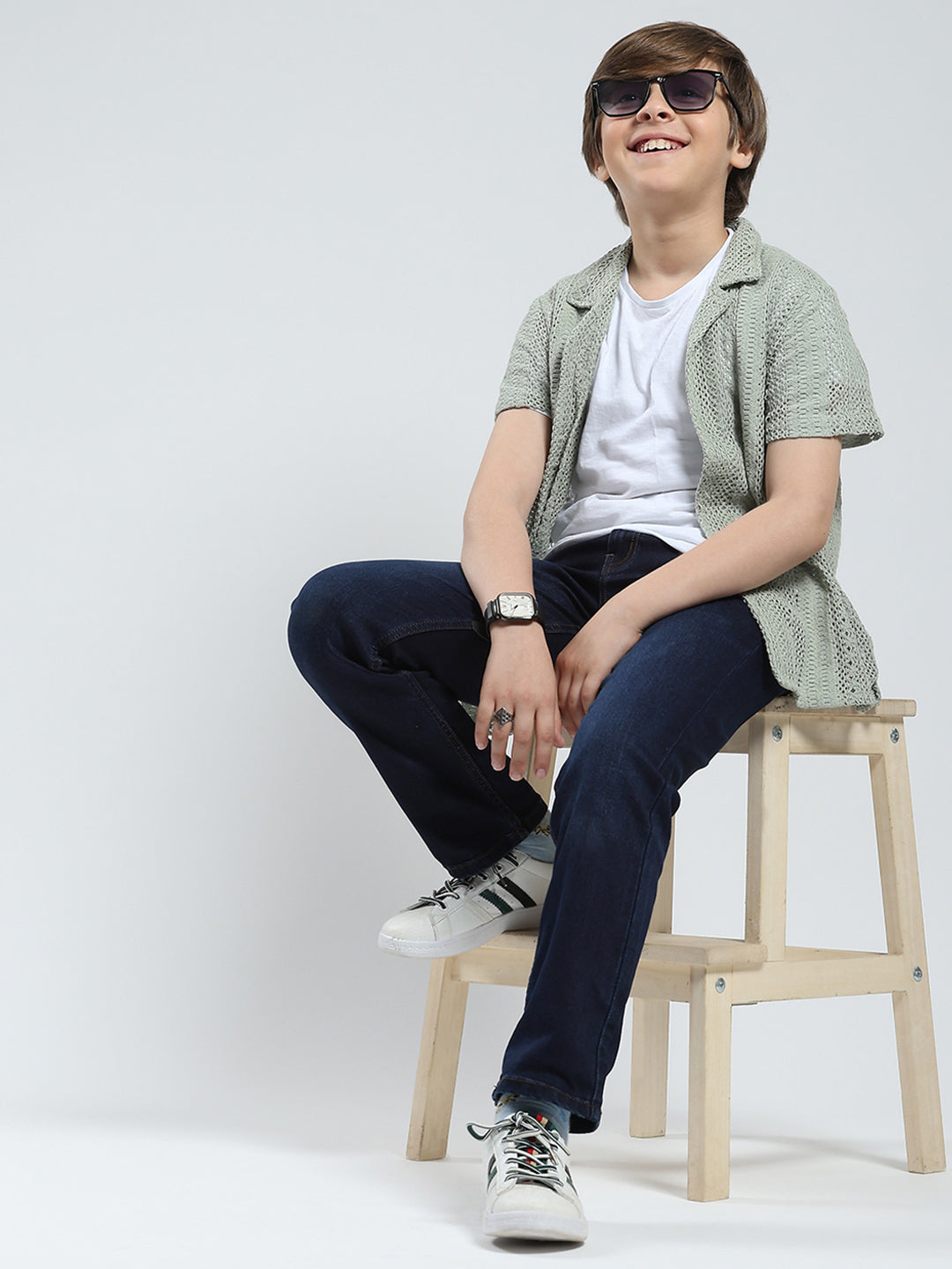 Boys Blue Solid Slim Fit Denim