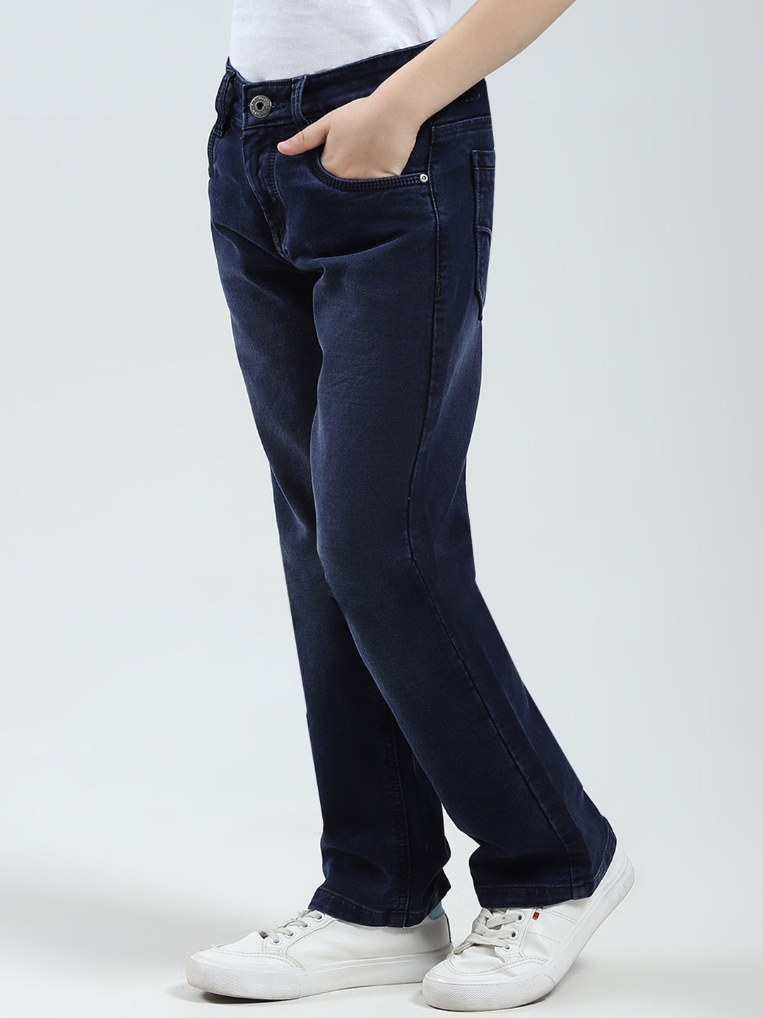 Boys Blue Solid Straight Fit Denim