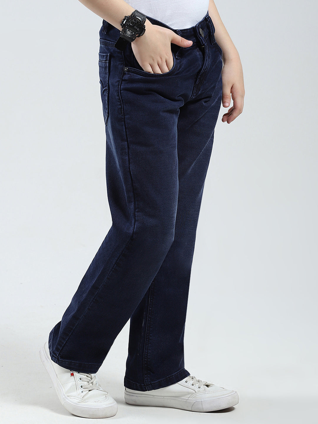 Boys Blue Solid Straight Fit Denim