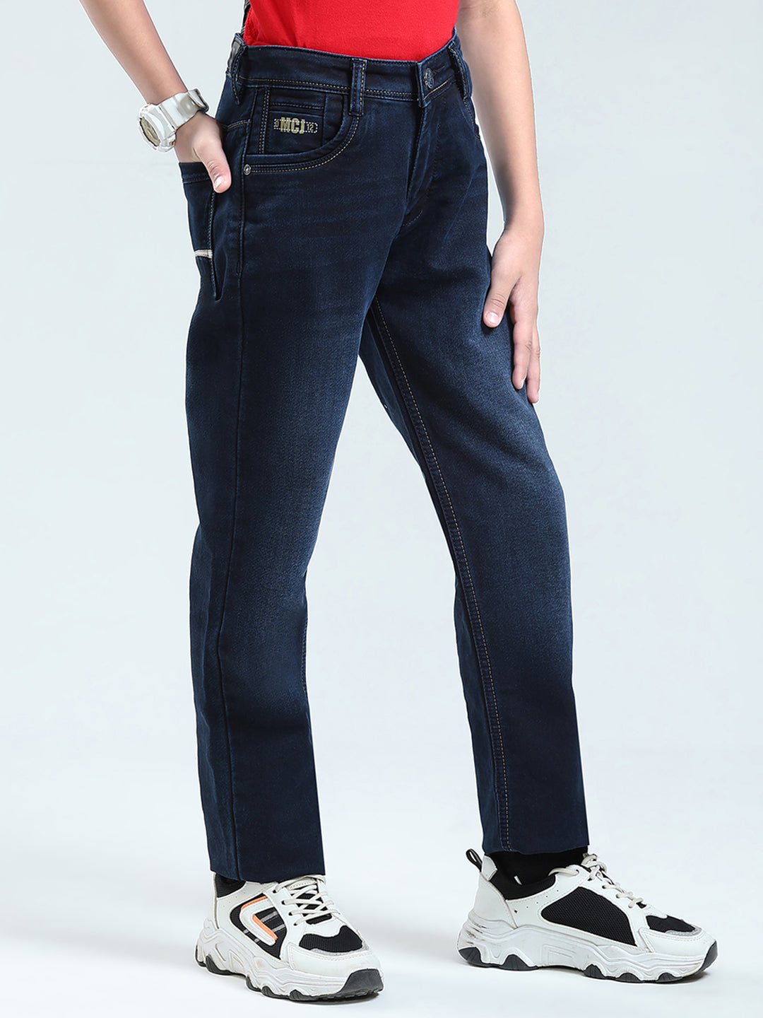 Boys Blue Solid Straight Fit Denim