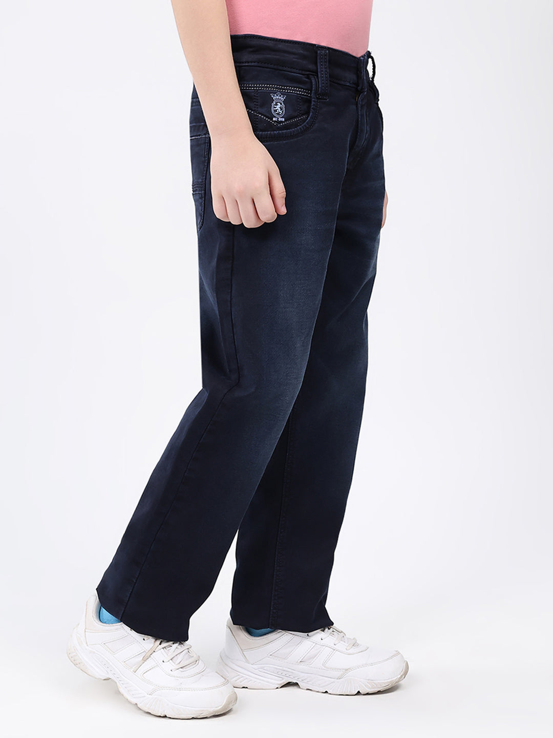 Boys Blue Solid Straight Fit Denim