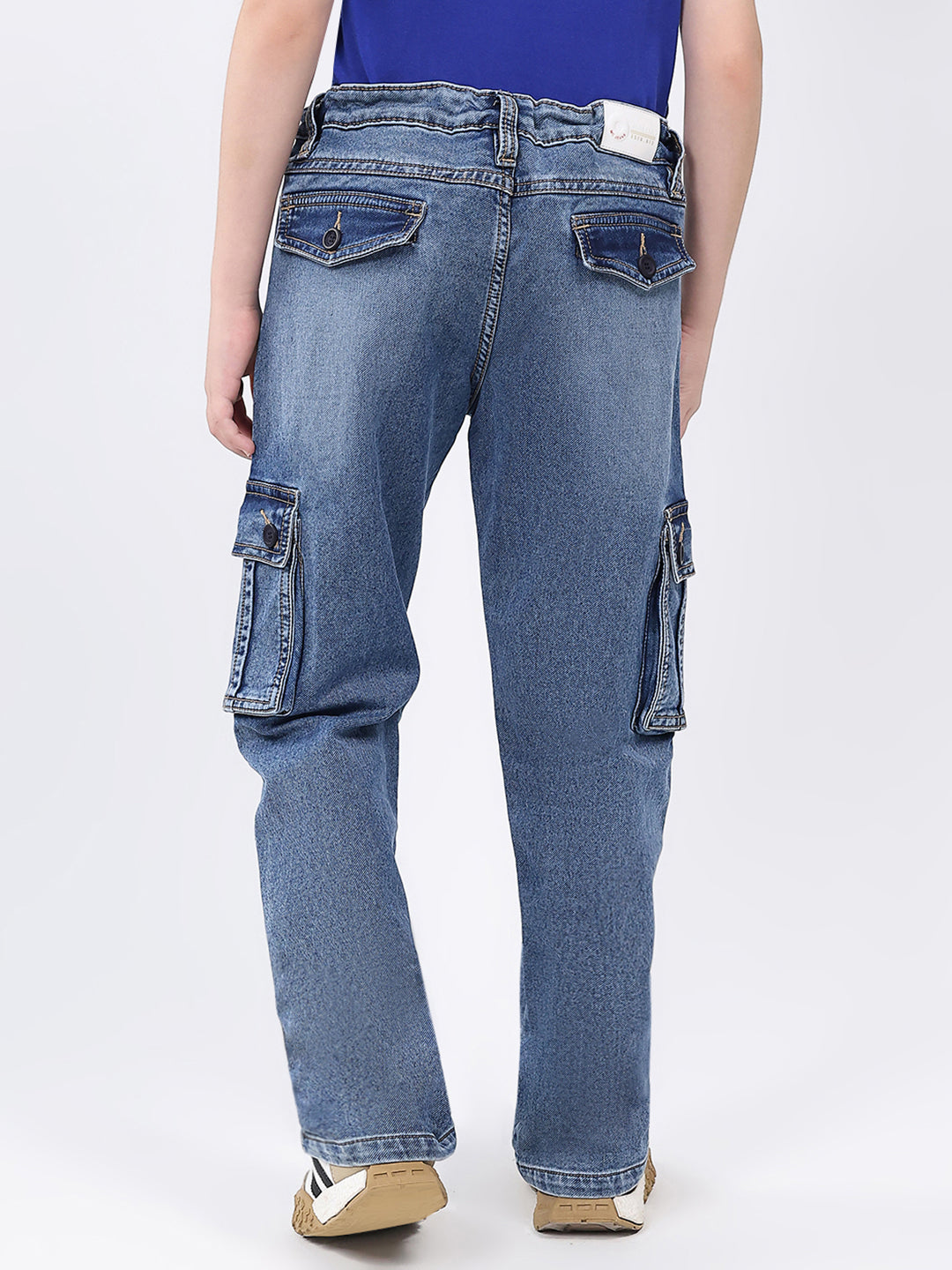 Boys Blue Solid Straight Fit Cargo