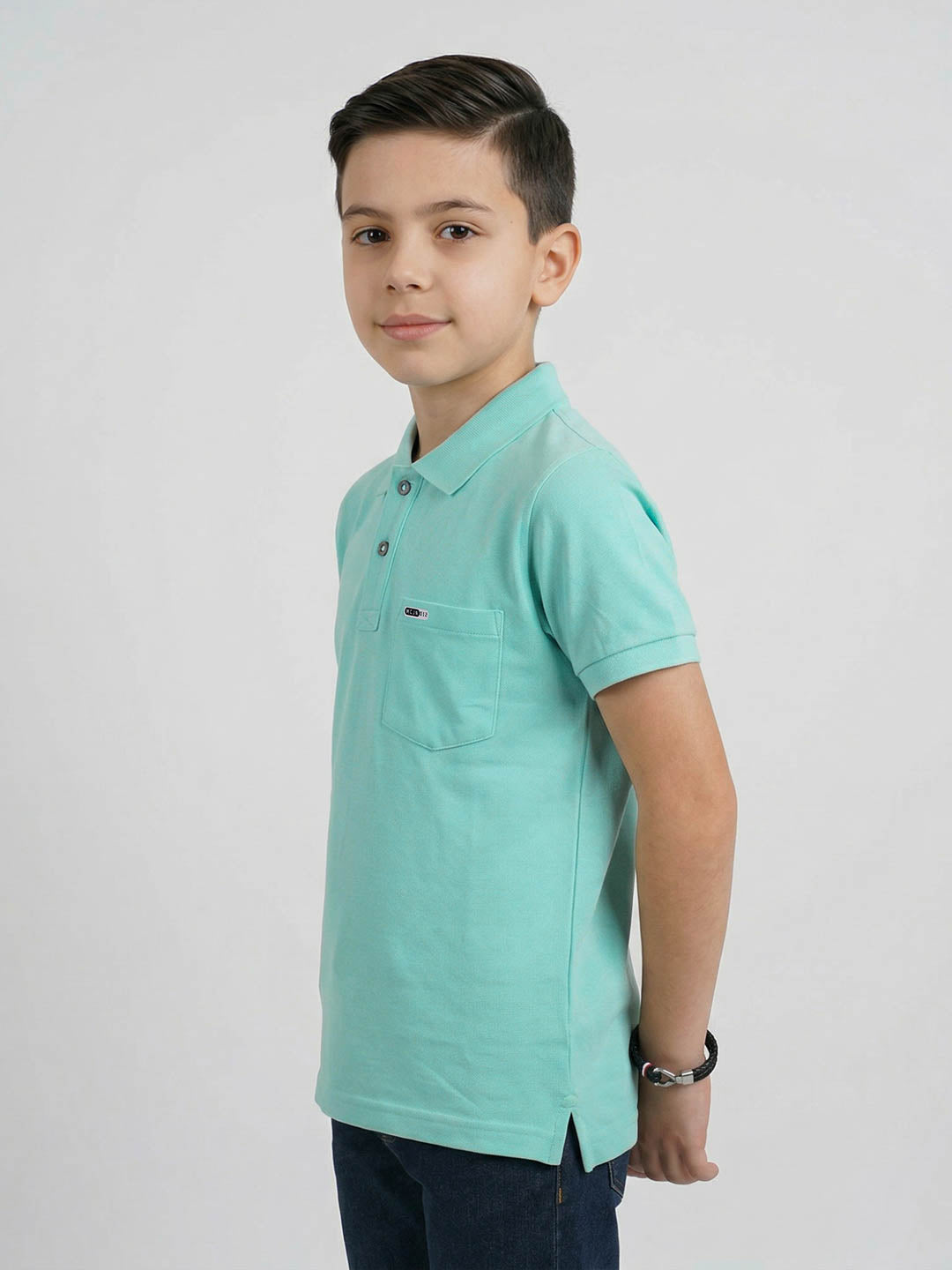 Boys Sky Blue Printed Collar Half Sleeve T-Shirt