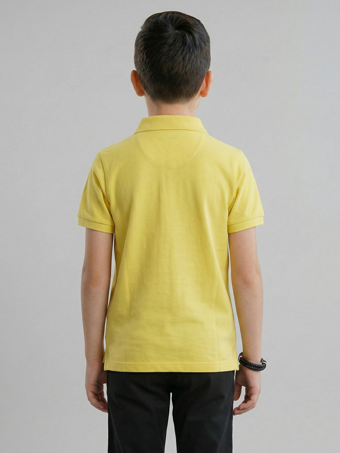 Boys Yellow Printed Collar Half Sleeve T-Shirt